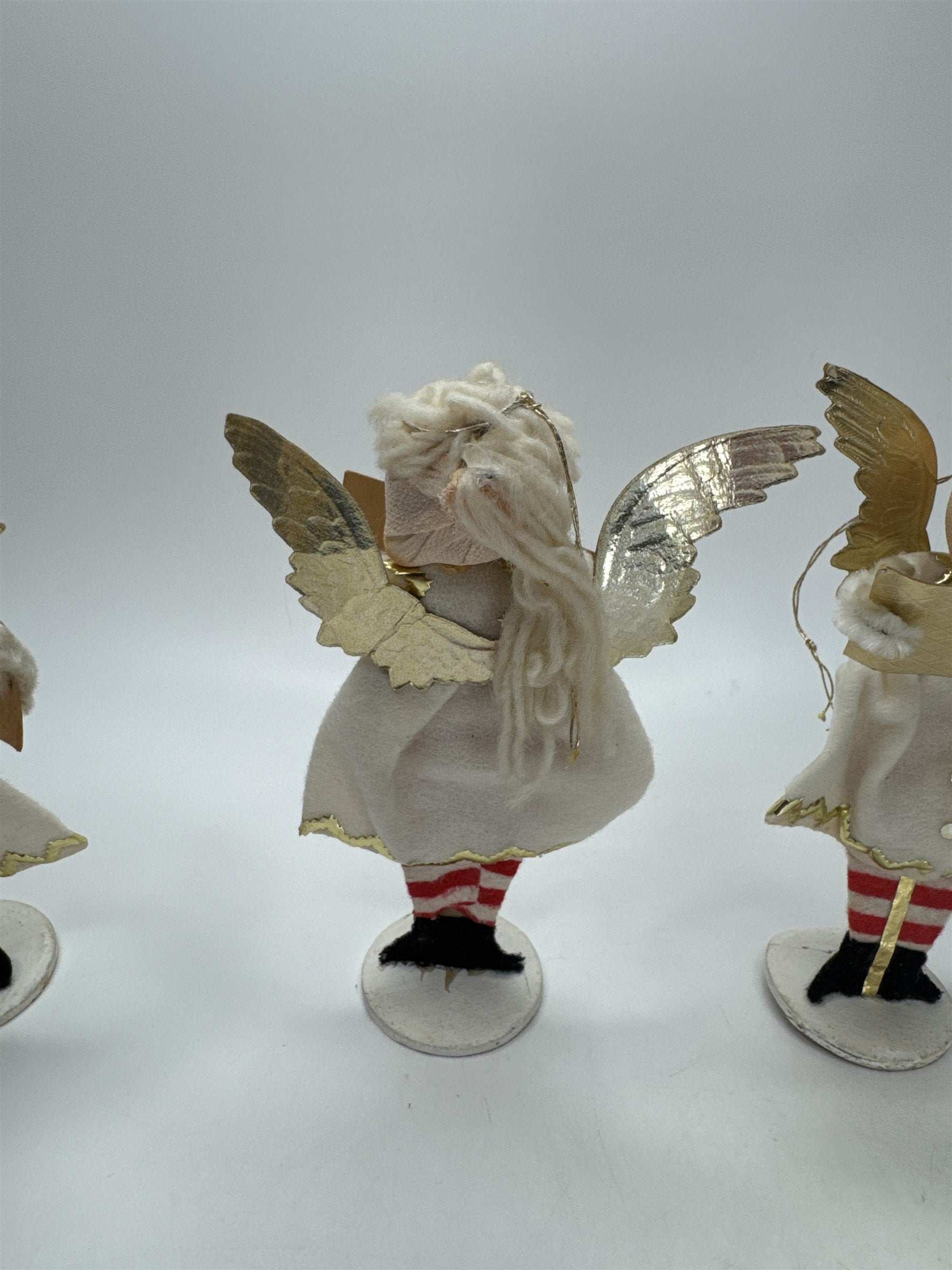 SET 3 Vintage Christmas Angel Ornaments Paper Felt Gold Wings Choir Figures