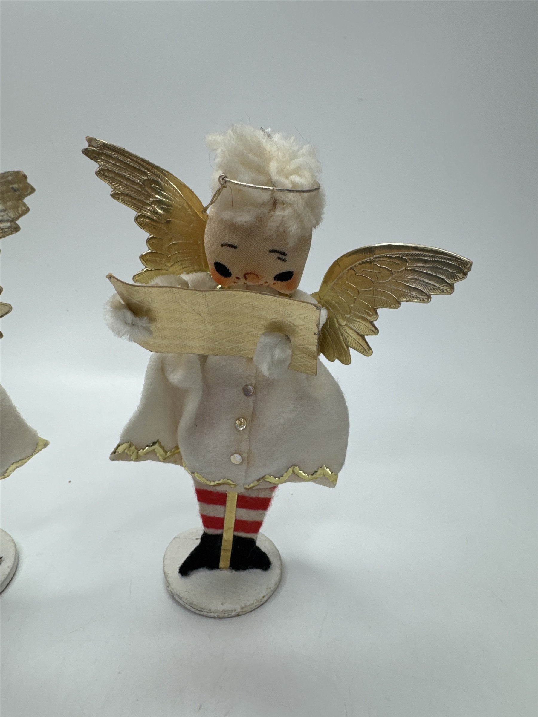 SET 3 Vintage Christmas Angel Ornaments Paper Felt Gold Wings Choir Figures