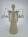 Vintage Wood Art Angel Figurine W/ Movable Arms And Beaded Wings *Repaired