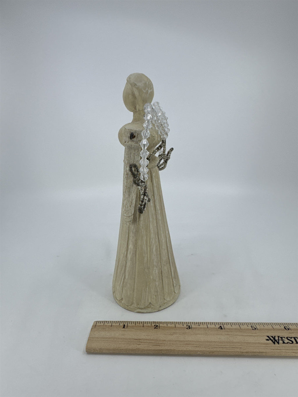 Vintage Wood Art Angel Figurine W/ Movable Arms And Beaded Wings *Repaired