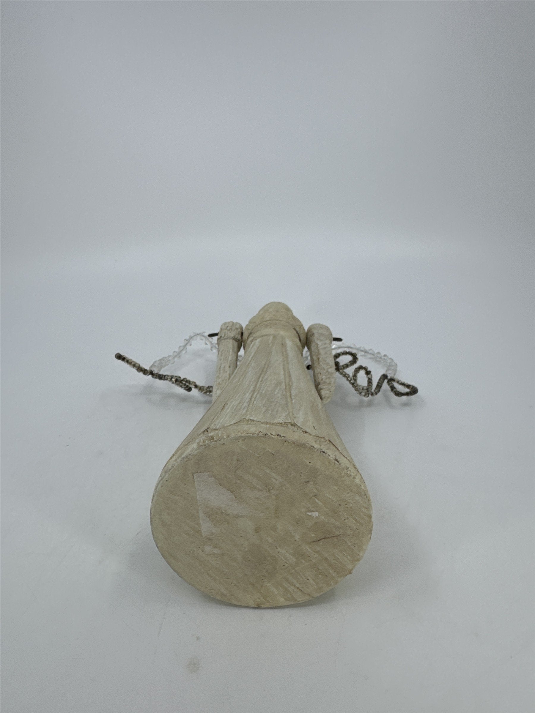 Vintage Wood Art Angel Figurine W/ Movable Arms And Beaded Wings *Repaired