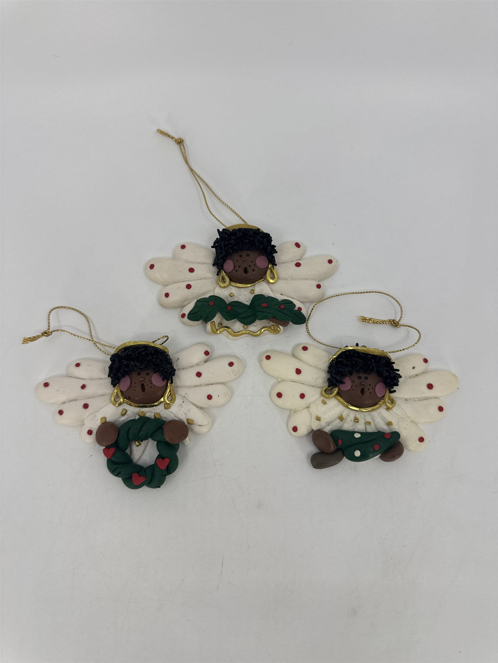 Set Of Three Black Singing Angel Clay Christmas Ornaments