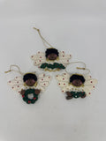 Set Of Three Black Singing Angel Clay Christmas Ornaments