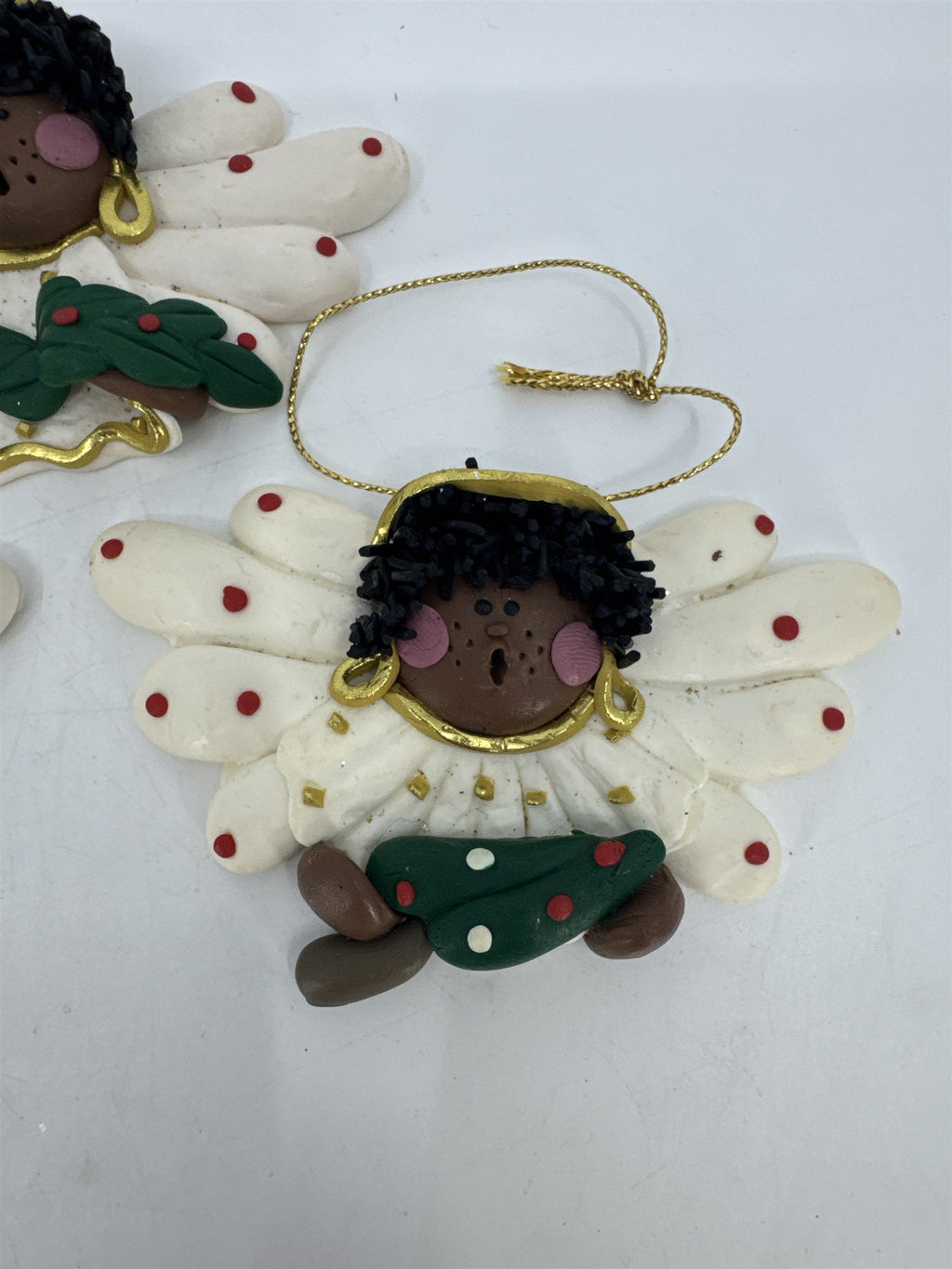 Set Of Three Black Singing Angel Clay Christmas Ornaments