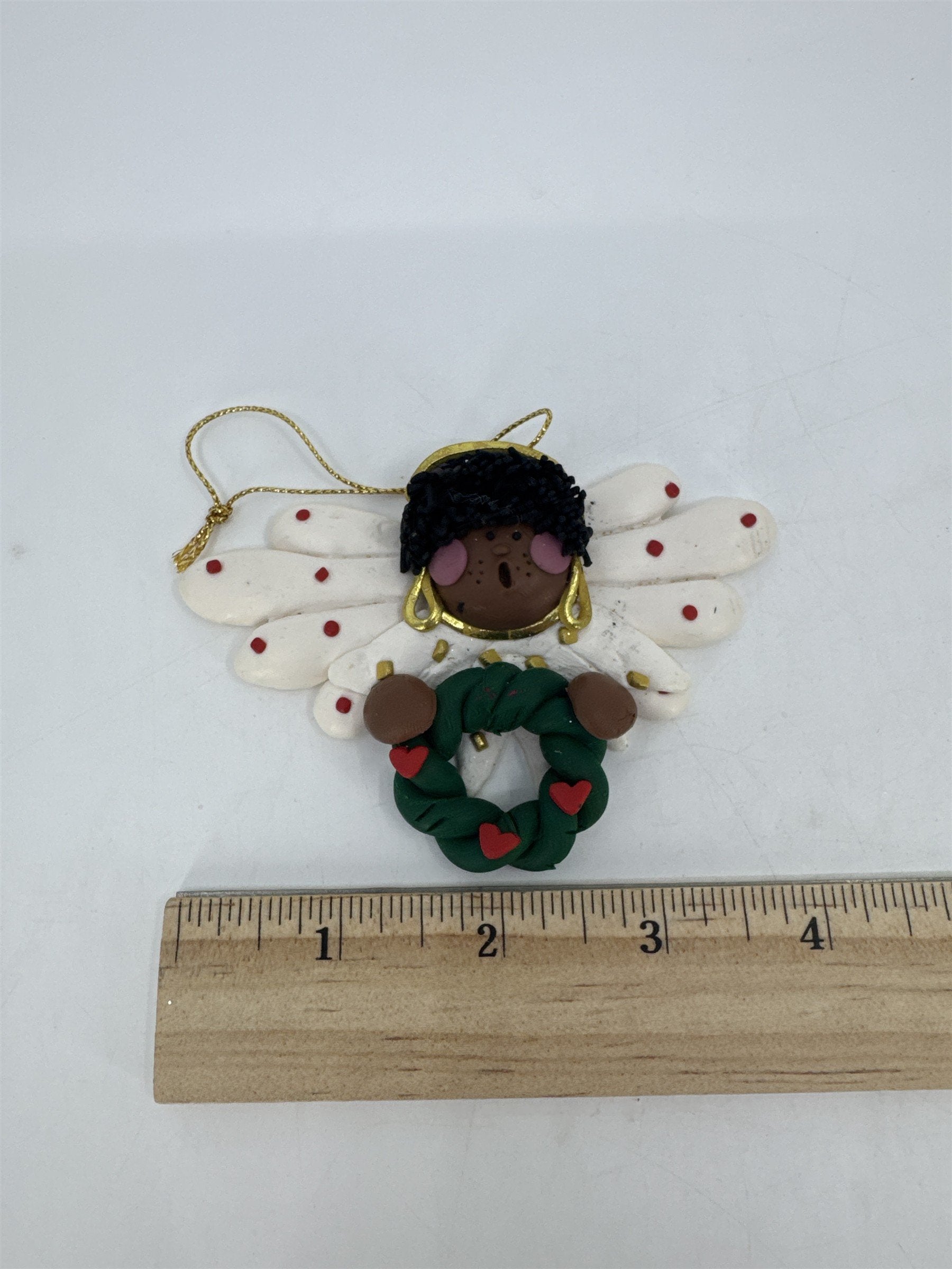 Set Of Three Black Singing Angel Clay Christmas Ornaments