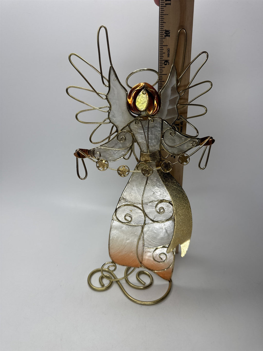 Wire Angel Figurine Gold Metal Capiz Shell Christmas Tabletop Ornament