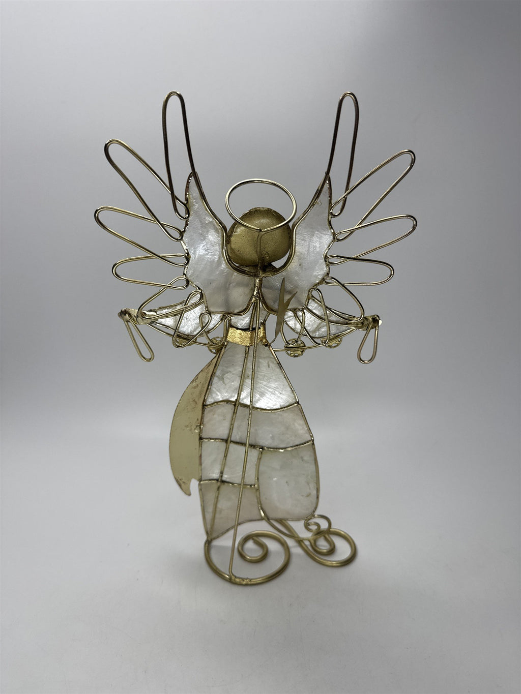 Wire Angel Figurine Gold Metal Capiz Shell Christmas Tabletop Ornament