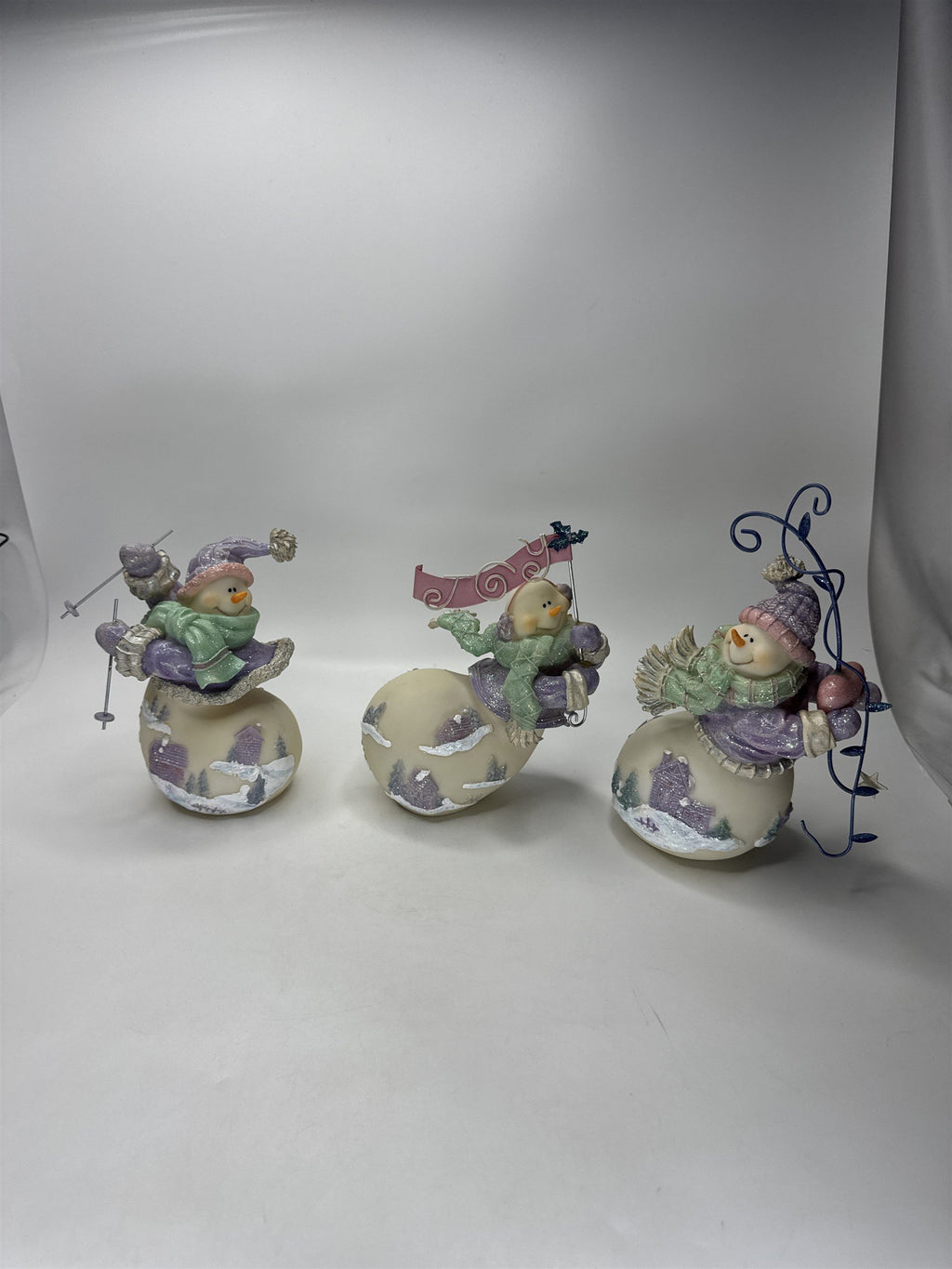SET 3 Home Interiors Snowmen Figurine Skiing Skating Christmas Winter 56042