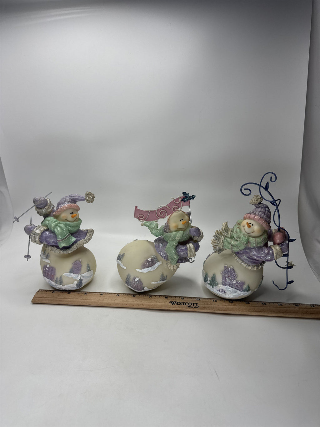SET 3 Home Interiors Snowmen Figurine Skiing Skating Christmas Winter 56042