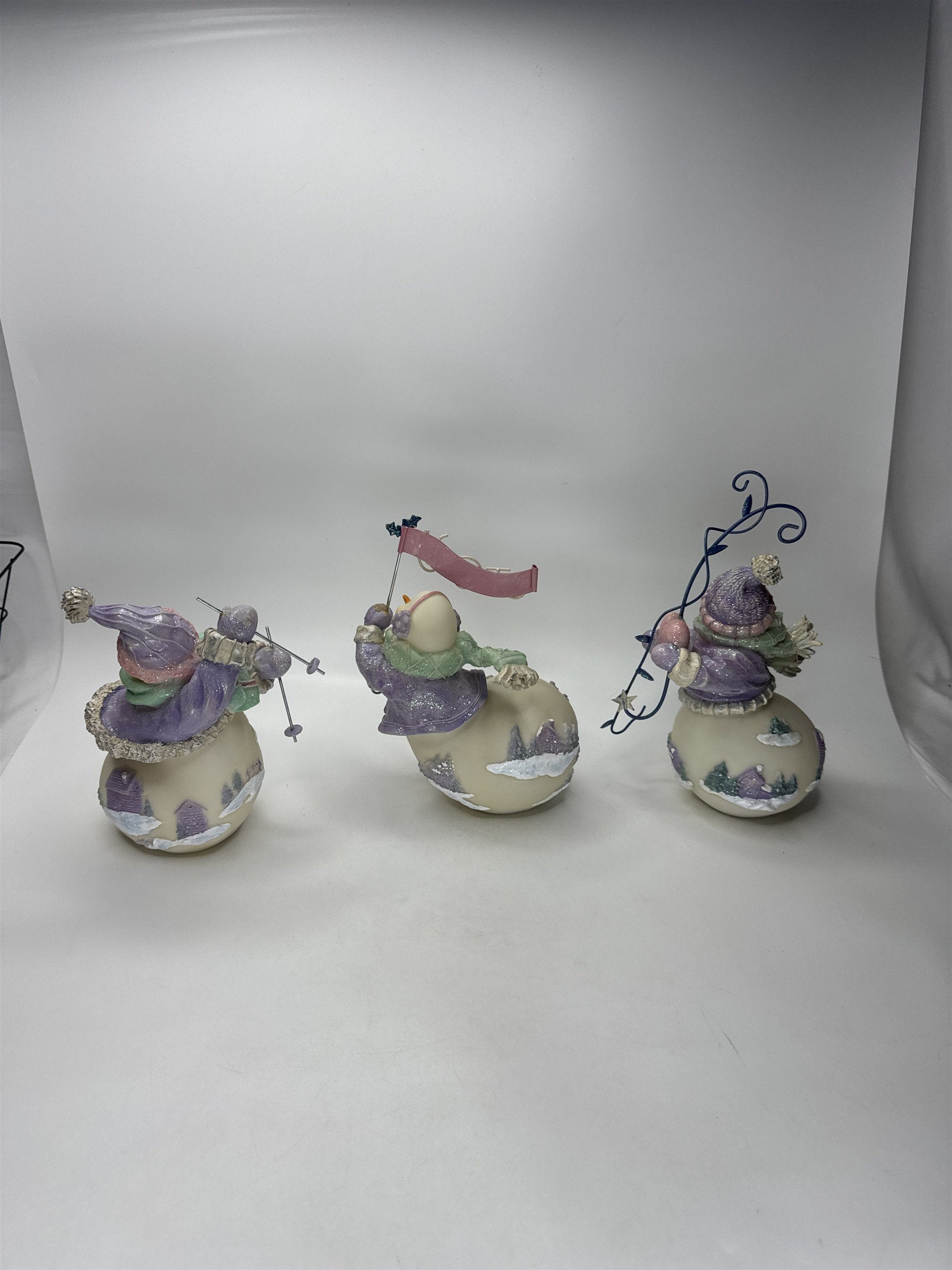 SET 3 Home Interiors Snowmen Figurine Skiing Skating Christmas Winter 56042