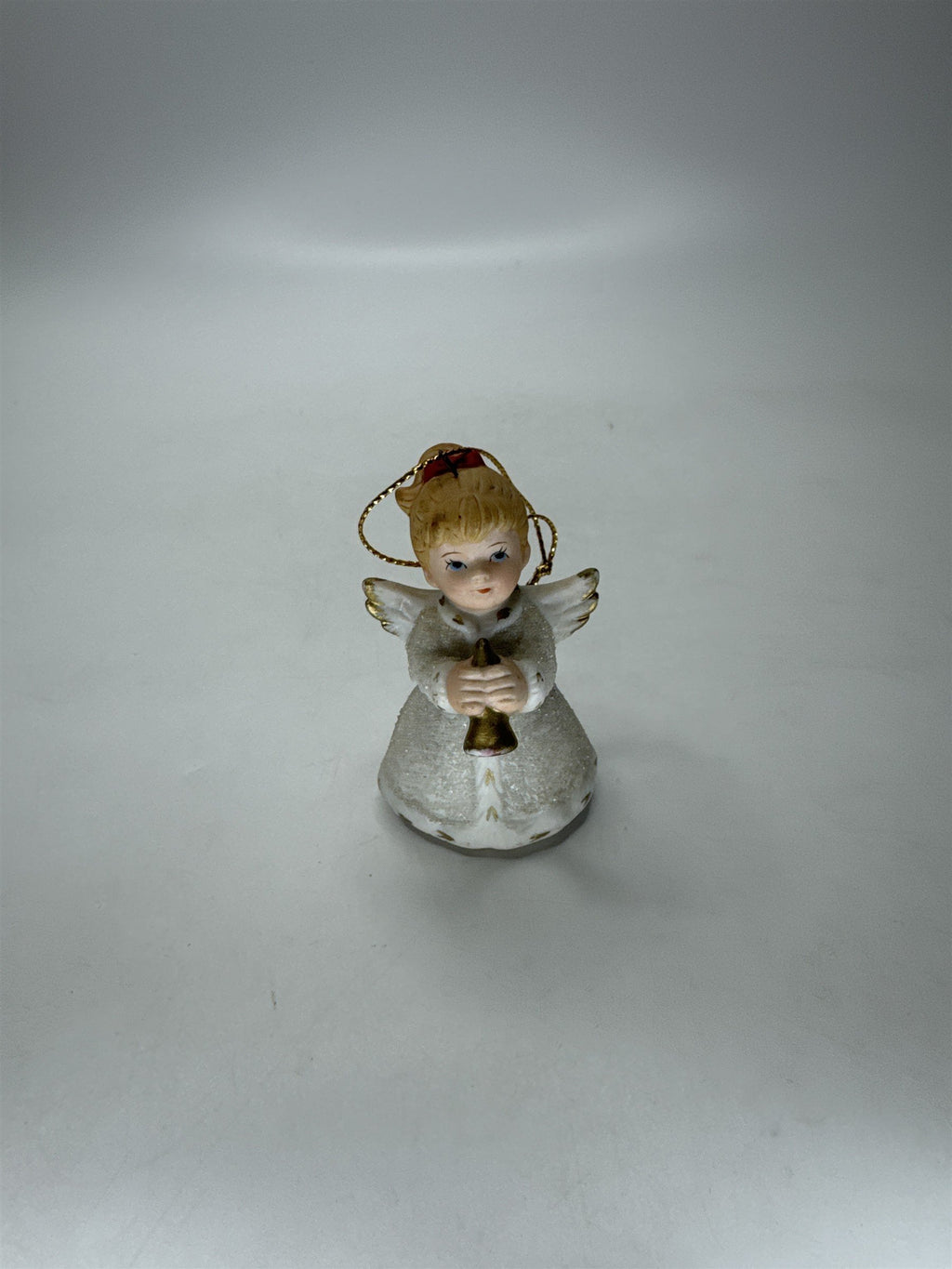 HOMCO Angel Ornament 5414 Porcelain White Gold Glitter Christmas Vintage Bell