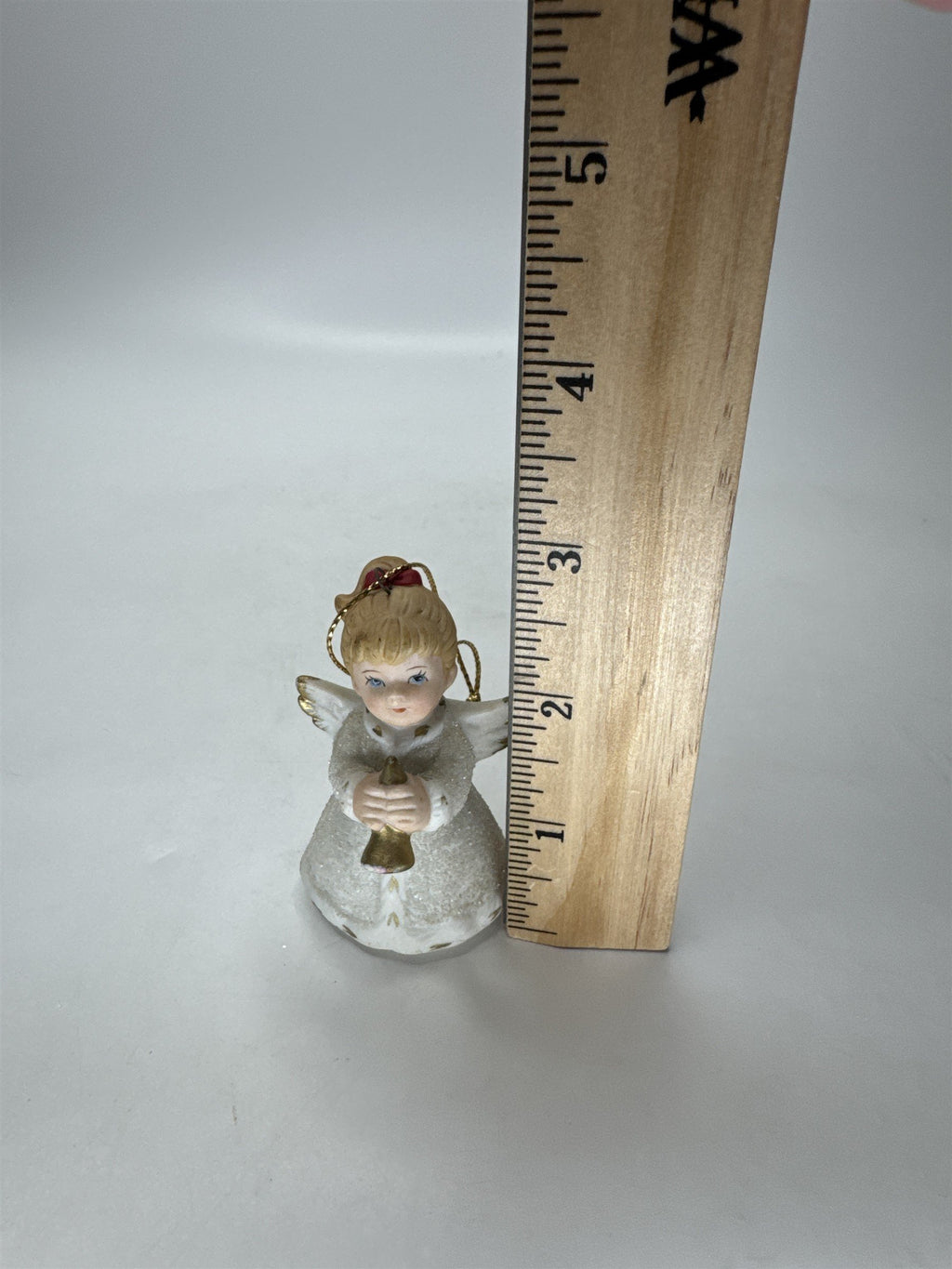HOMCO Angel Ornament 5414 Porcelain White Gold Glitter Christmas Vintage Bell