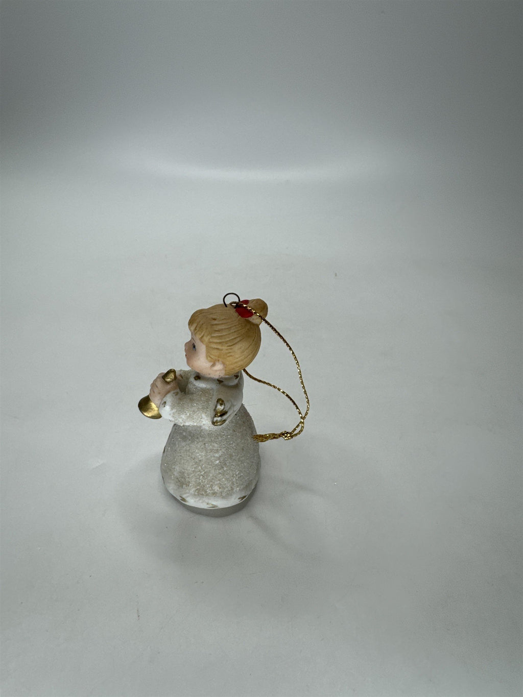 HOMCO Angel Ornament 5414 Porcelain White Gold Glitter Christmas Vintage Bell