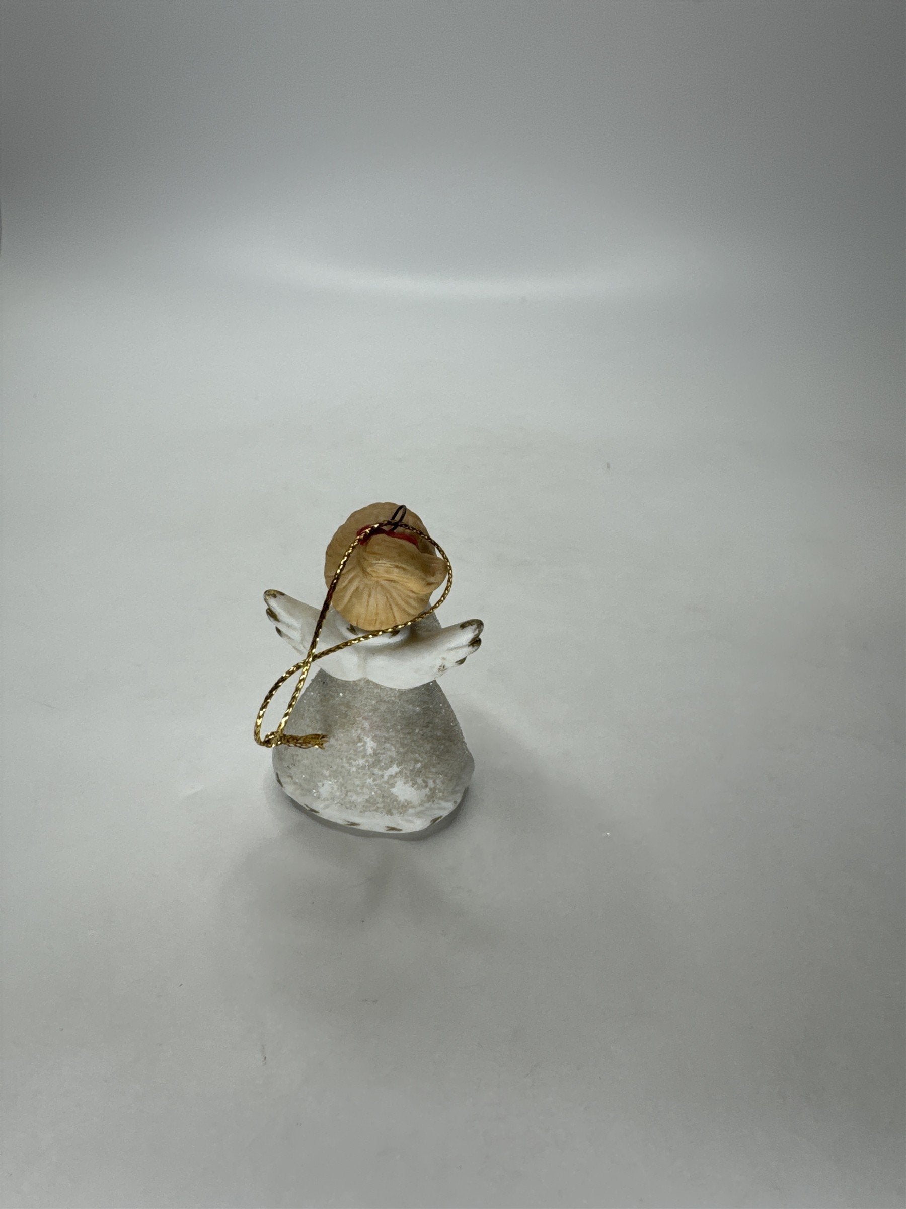 HOMCO Angel Ornament 5414 Porcelain White Gold Glitter Christmas Vintage Bell