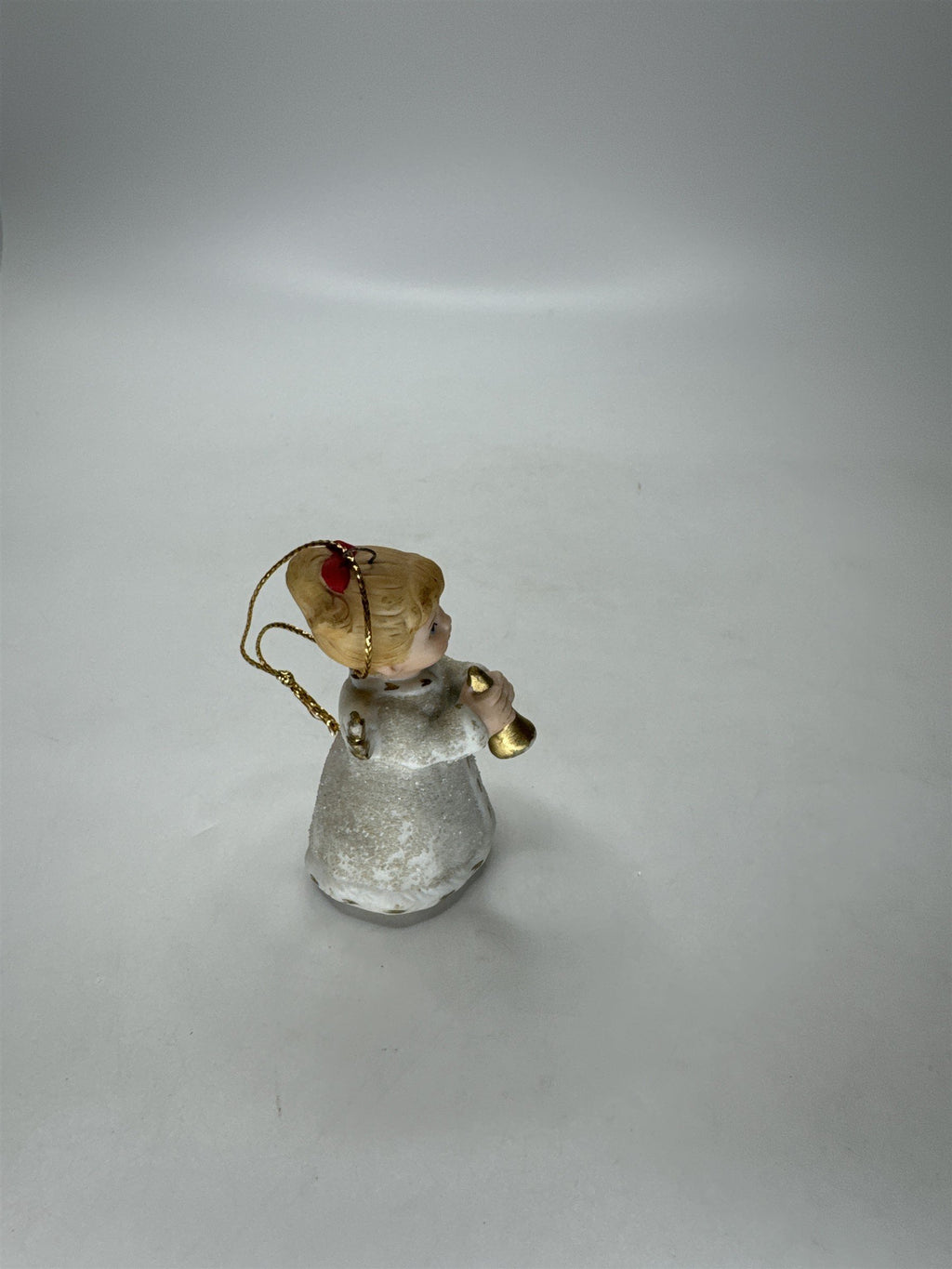HOMCO Angel Ornament 5414 Porcelain White Gold Glitter Christmas Vintage Bell