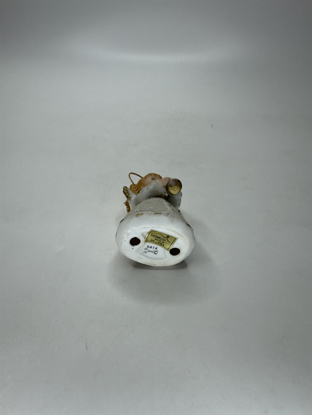 HOMCO Angel Ornament 5414 Porcelain White Gold Glitter Christmas Vintage Bell