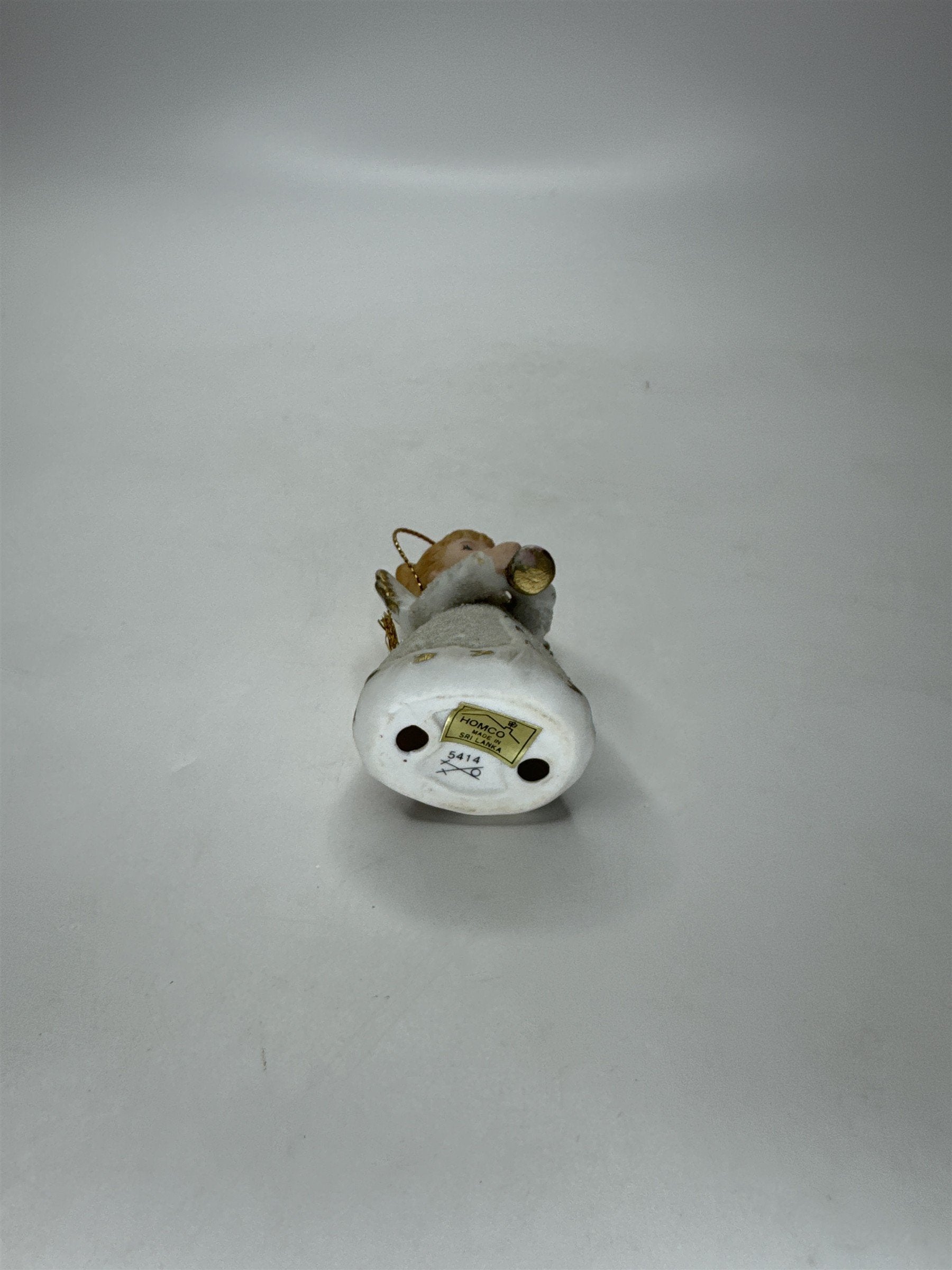 HOMCO Angel Ornament 5414 Porcelain White Gold Glitter Christmas Vintage Bell