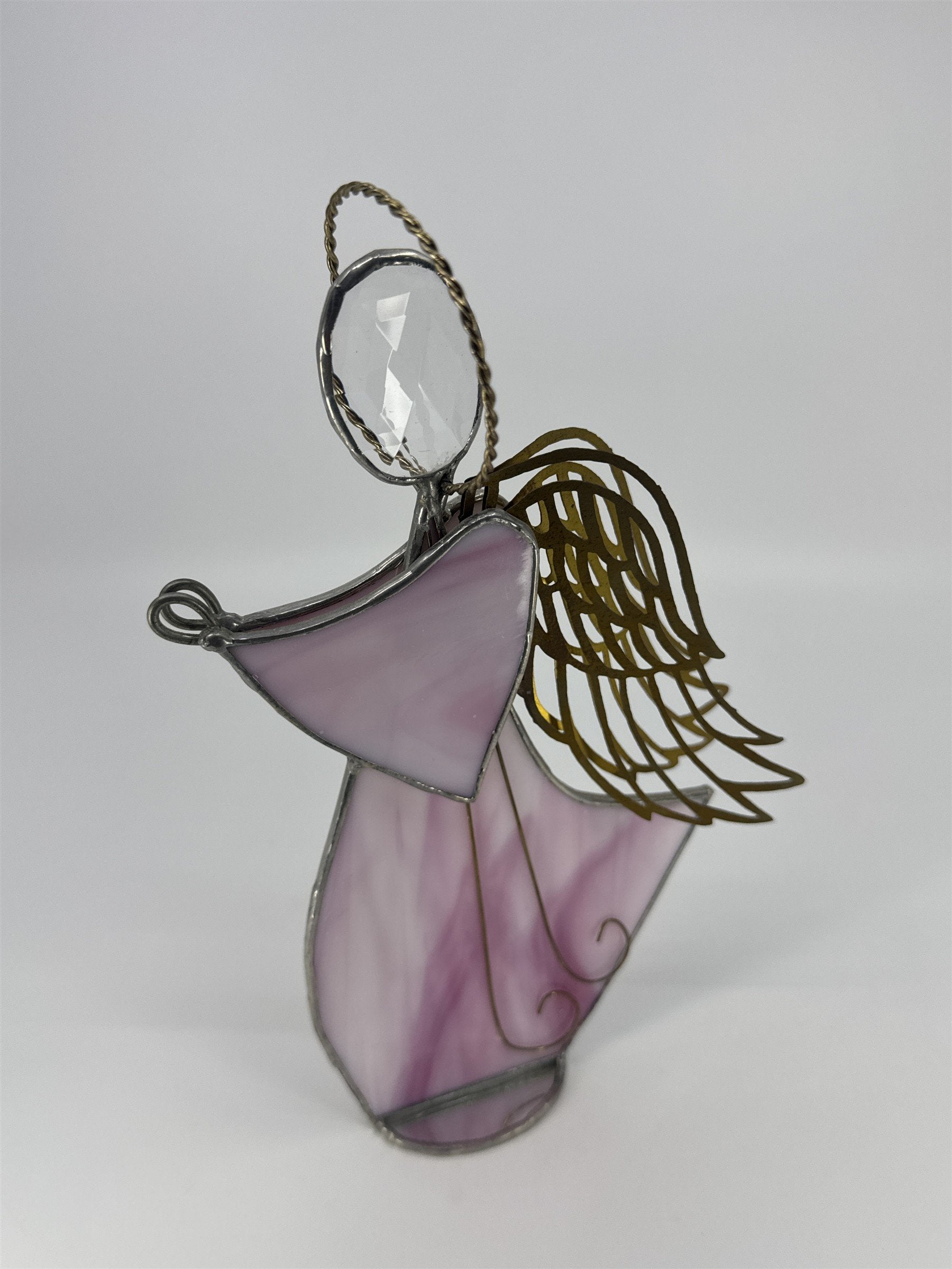 Vintage Pink Standing Stained Glass Praying Angel Christmas/Holiday Decor