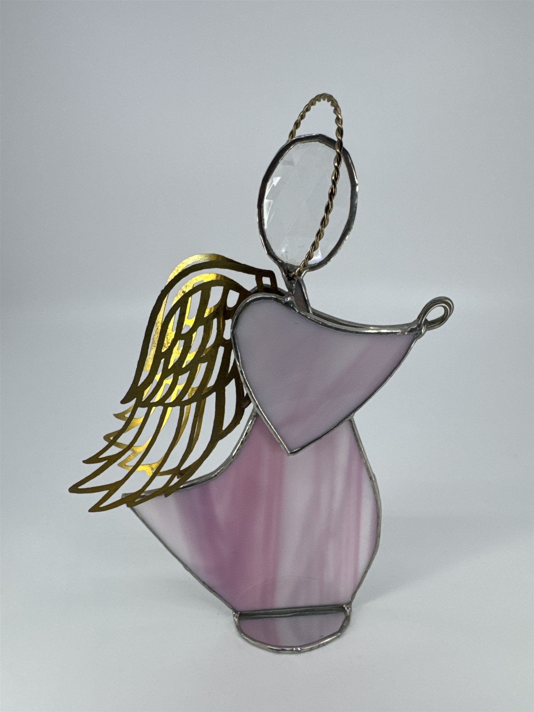Vintage Pink Standing Stained Glass Praying Angel Christmas/Holiday Decor