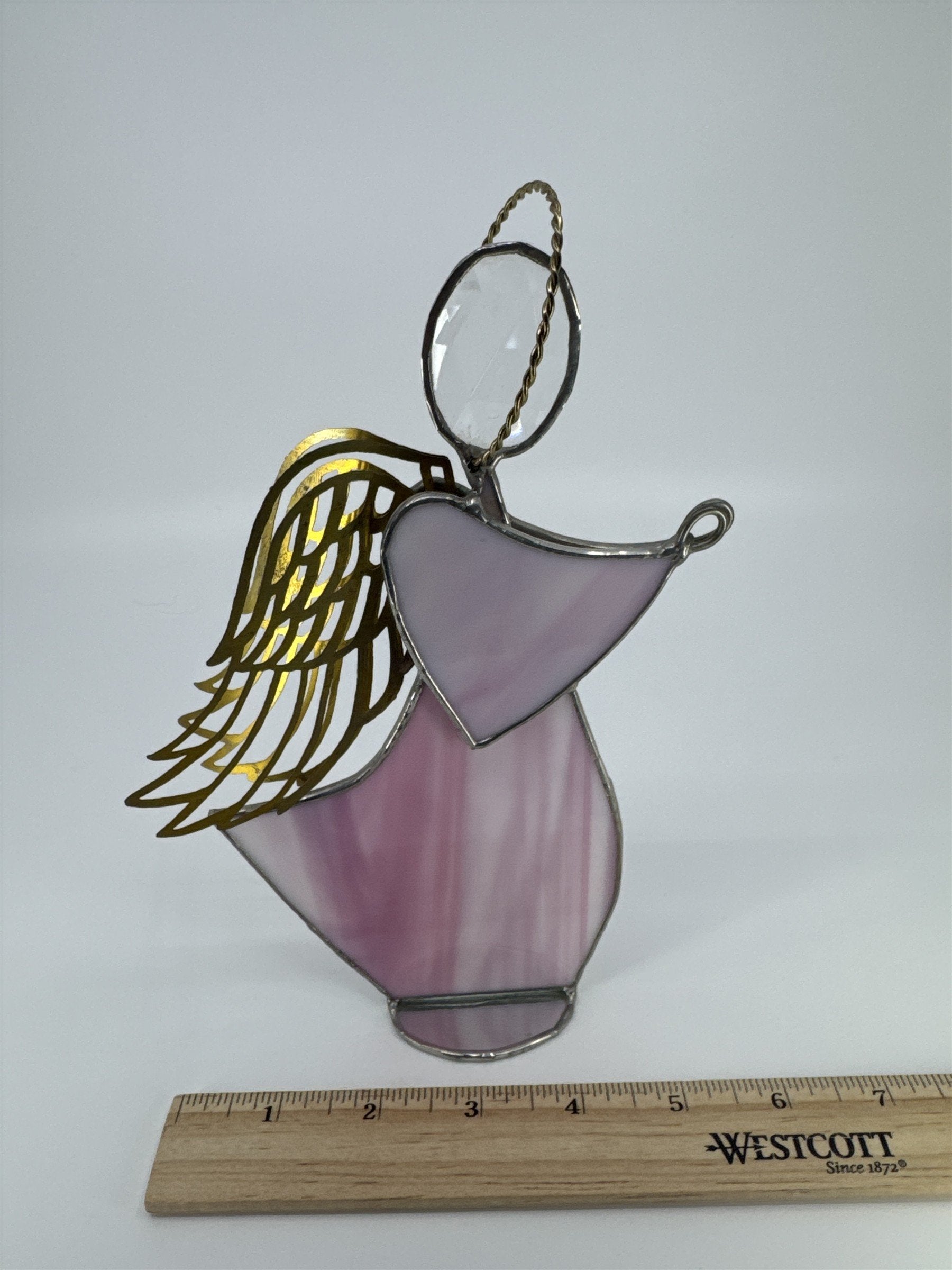 Vintage Pink Standing Stained Glass Praying Angel Christmas/Holiday Decor
