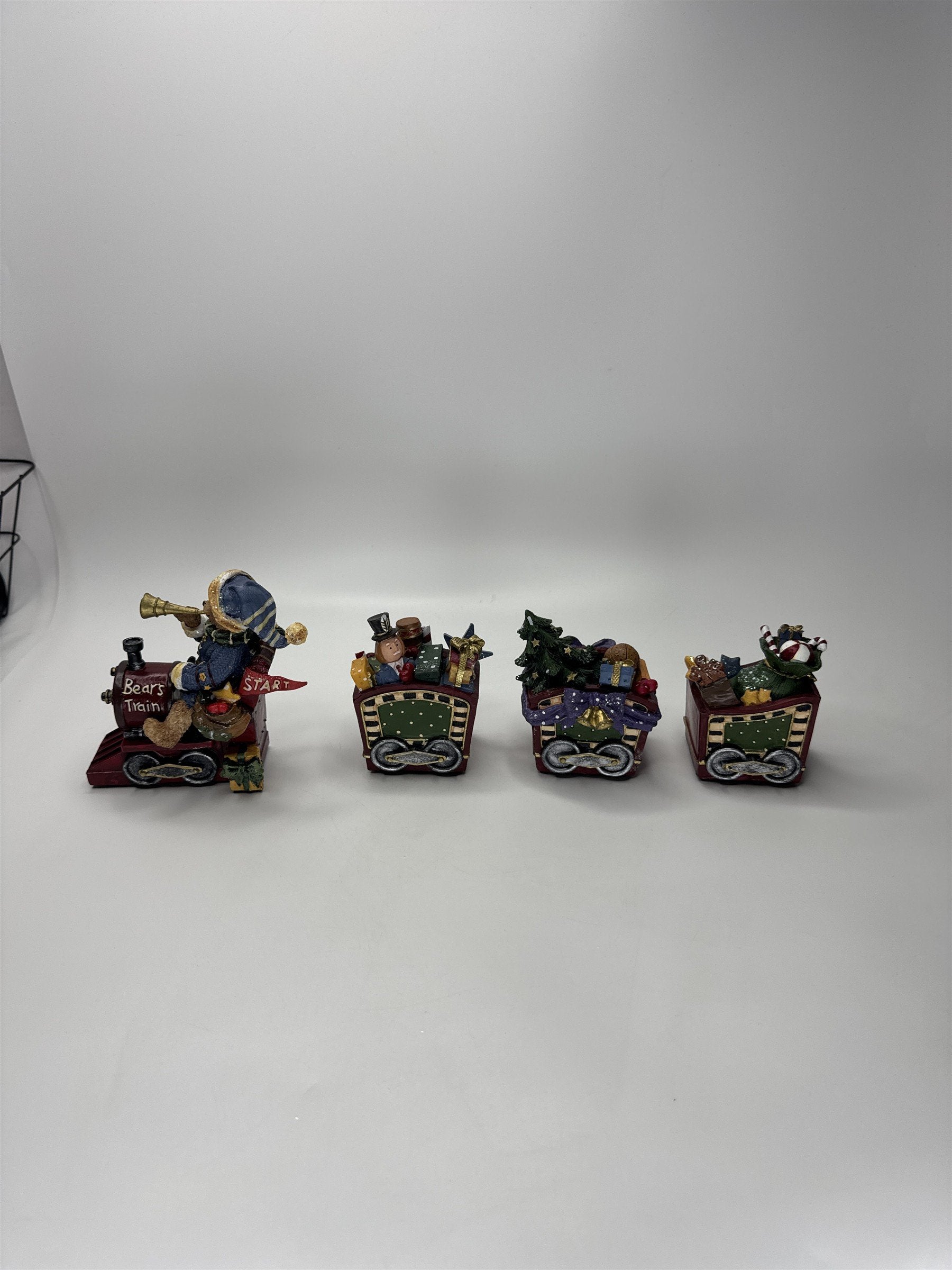 Home Interiors Bear's Train Vintage Figurine Set 4pc Christmas Holiday Decor