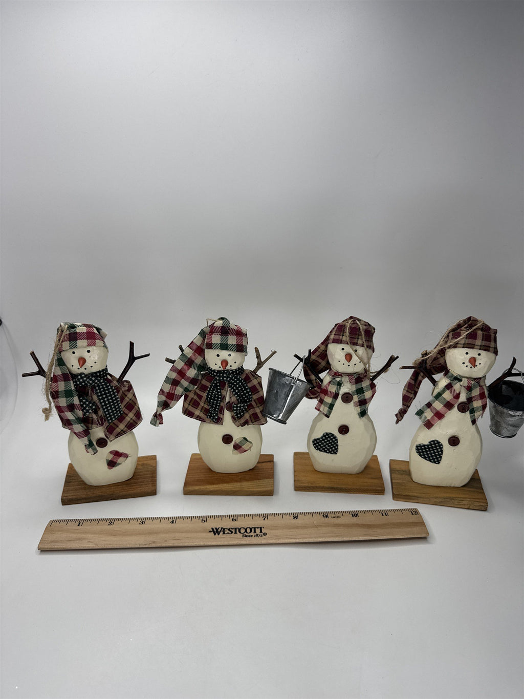 Home Interiors Snowmen Primitive Figurine Set 4pc Plaid Christmas Holiday