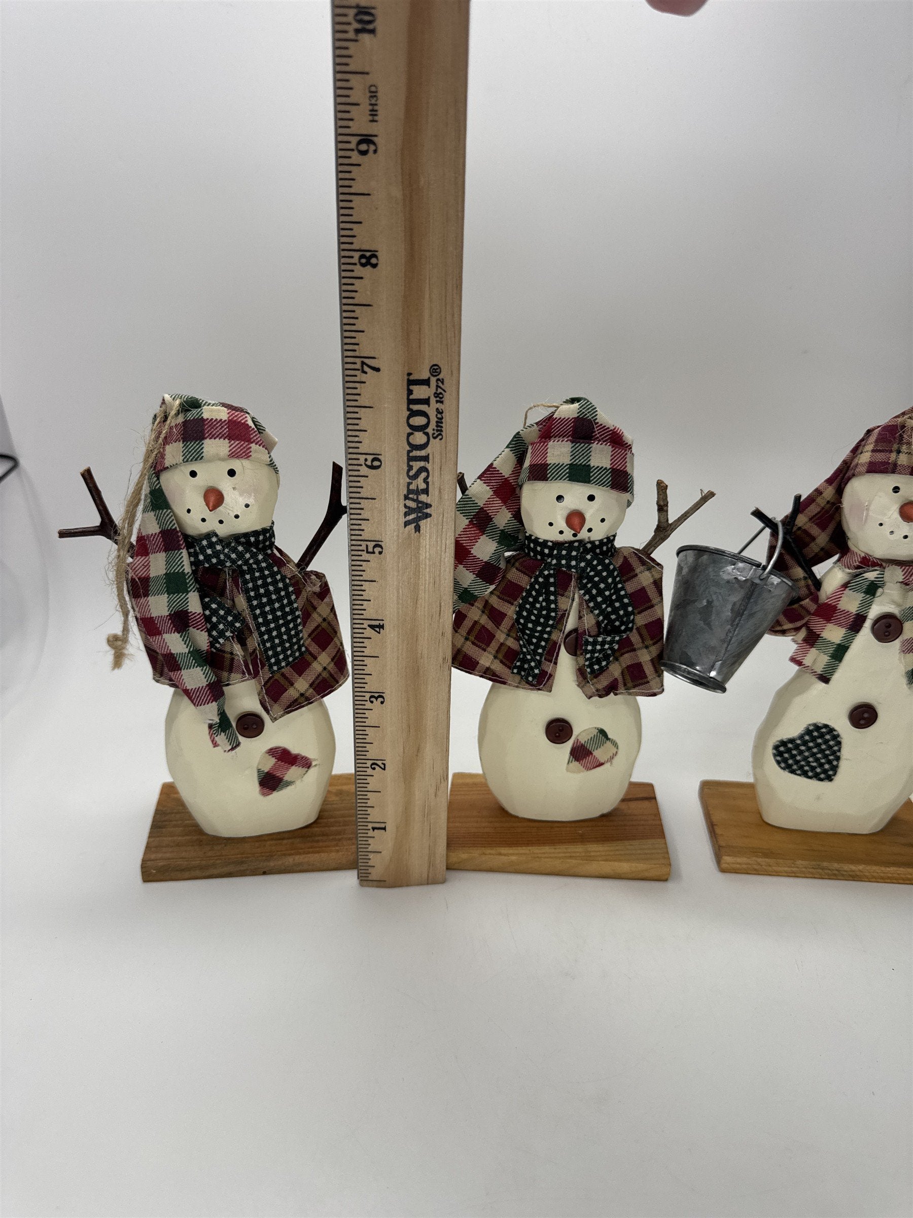 Home Interiors Snowmen Primitive Figurine Set 4pc Plaid Christmas Holiday