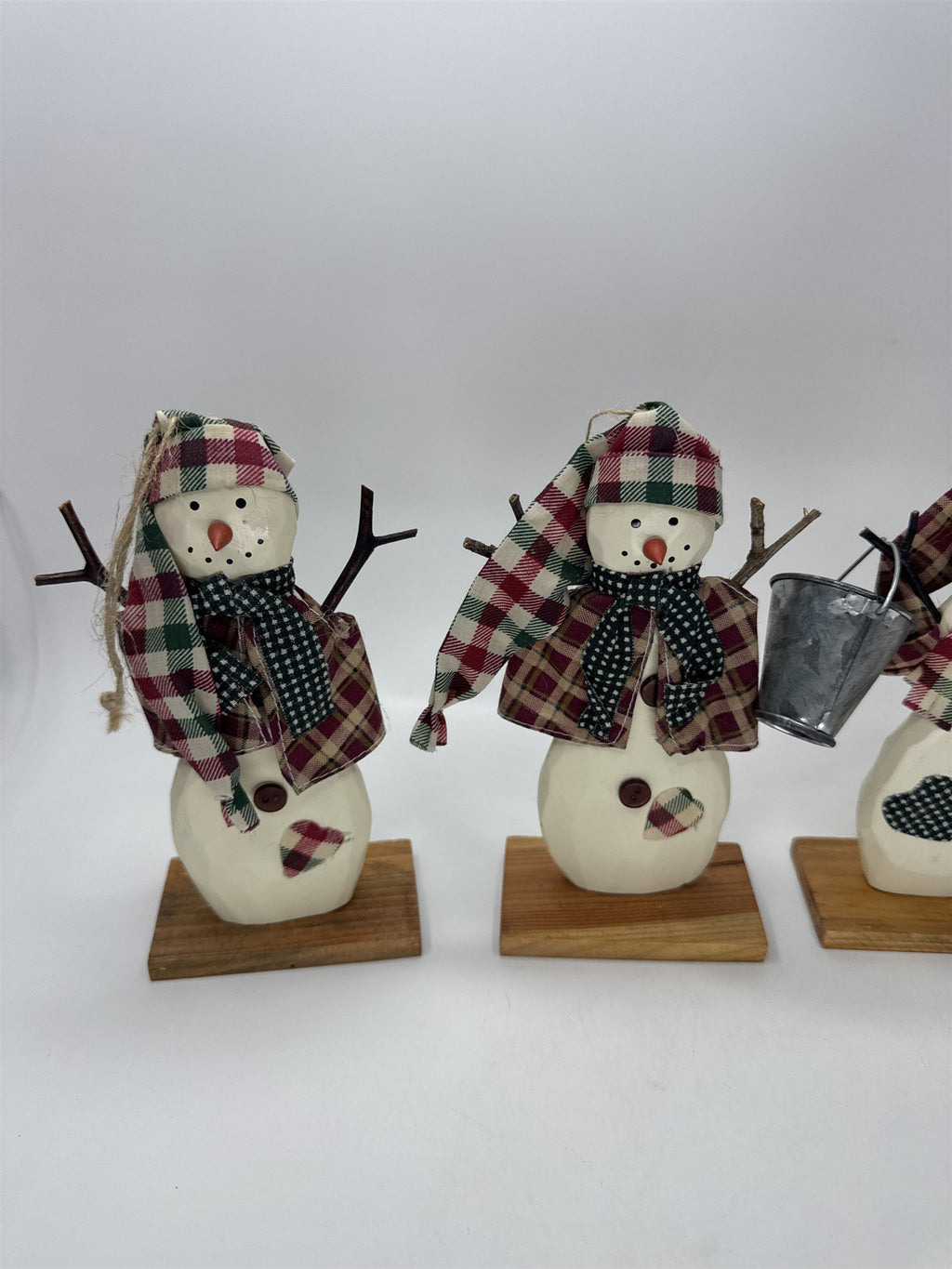 Home Interiors Snowmen Primitive Figurine Set 4pc Plaid Christmas Holiday