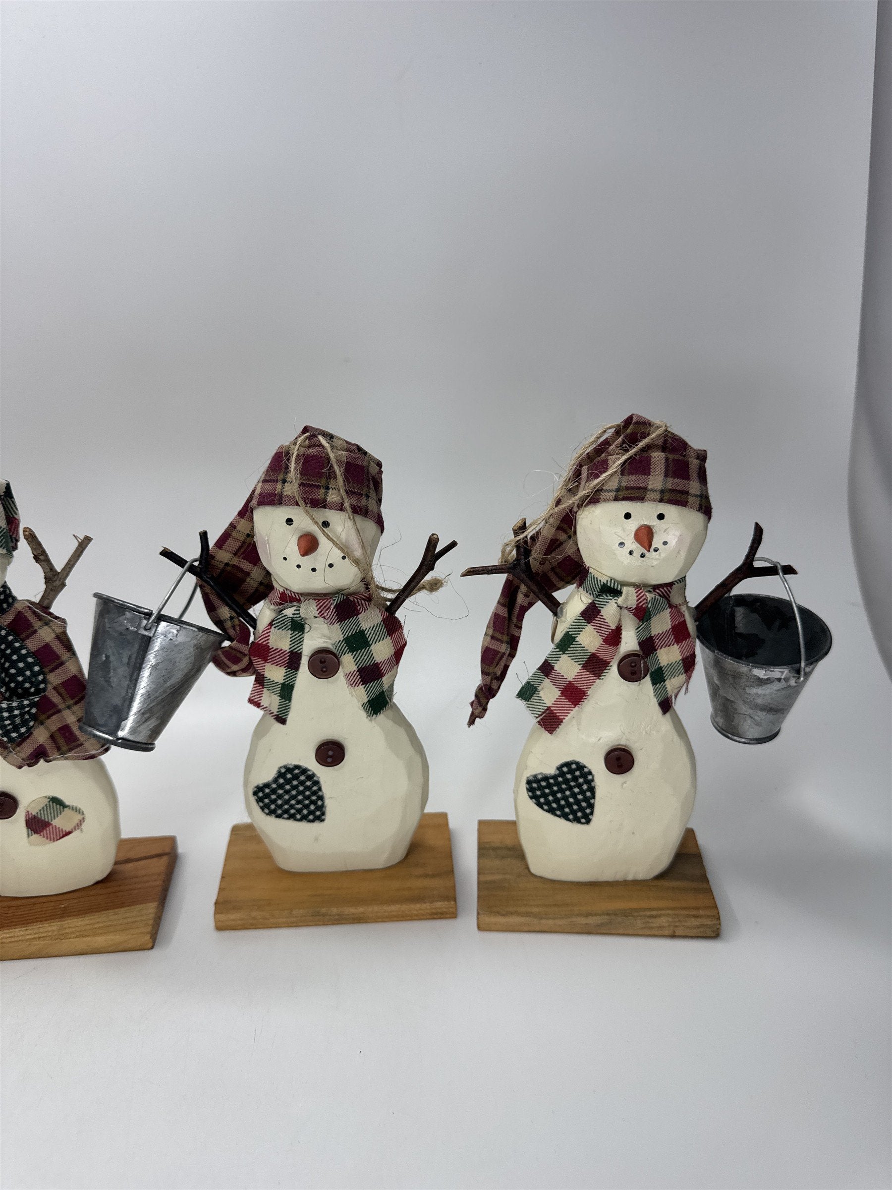 Home Interiors Snowmen Primitive Figurine Set 4pc Plaid Christmas Holiday