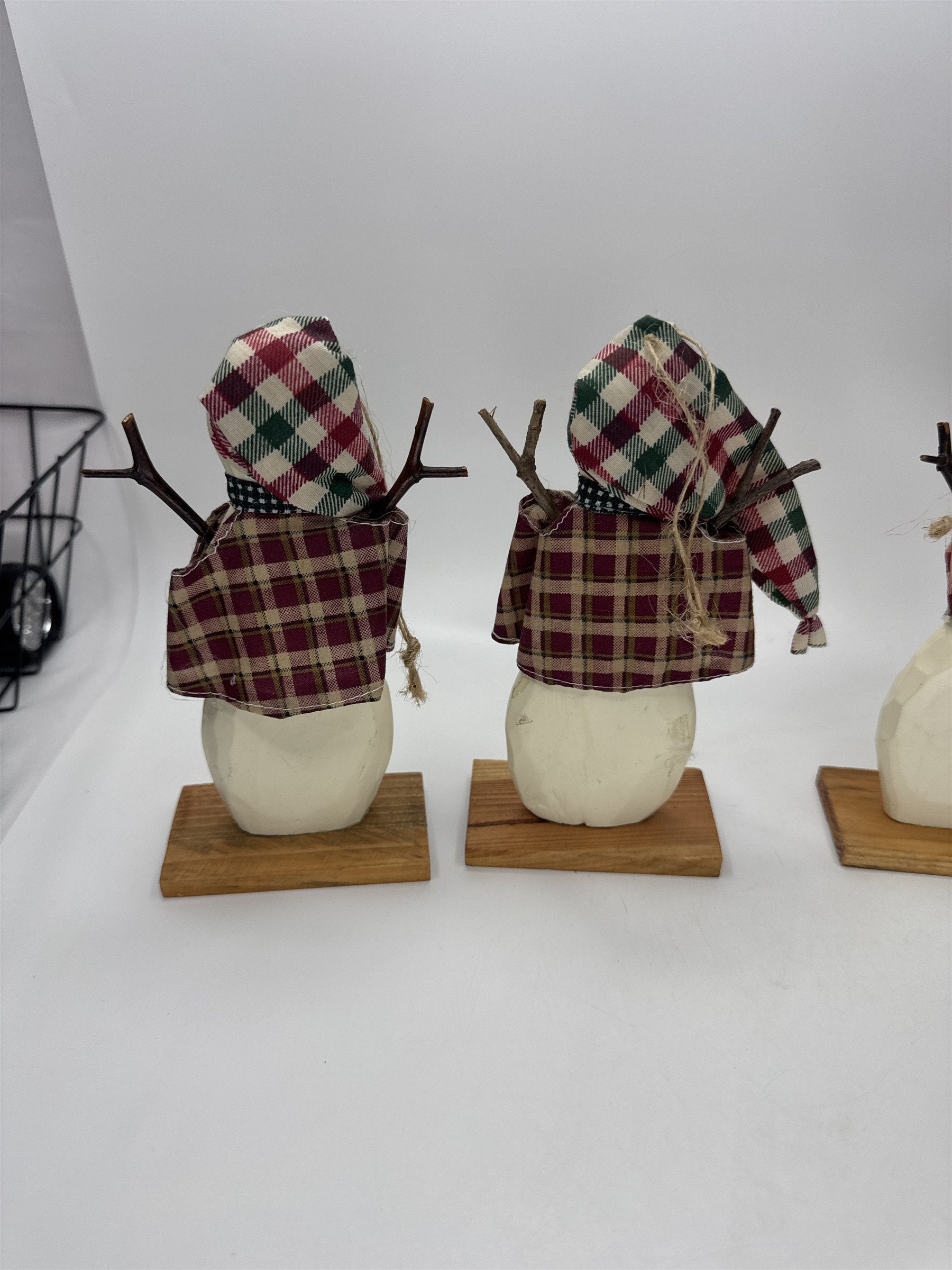 Home Interiors Snowmen Primitive Figurine Set 4pc Plaid Christmas Holiday