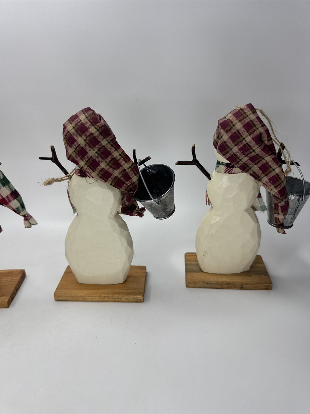 Home Interiors Snowmen Primitive Figurine Set 4pc Plaid Christmas Holiday