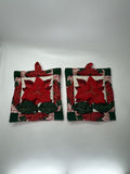 Quilted Poinsettia Potholders Set 2 Christmas Holiday Kitchen Decor Red Green