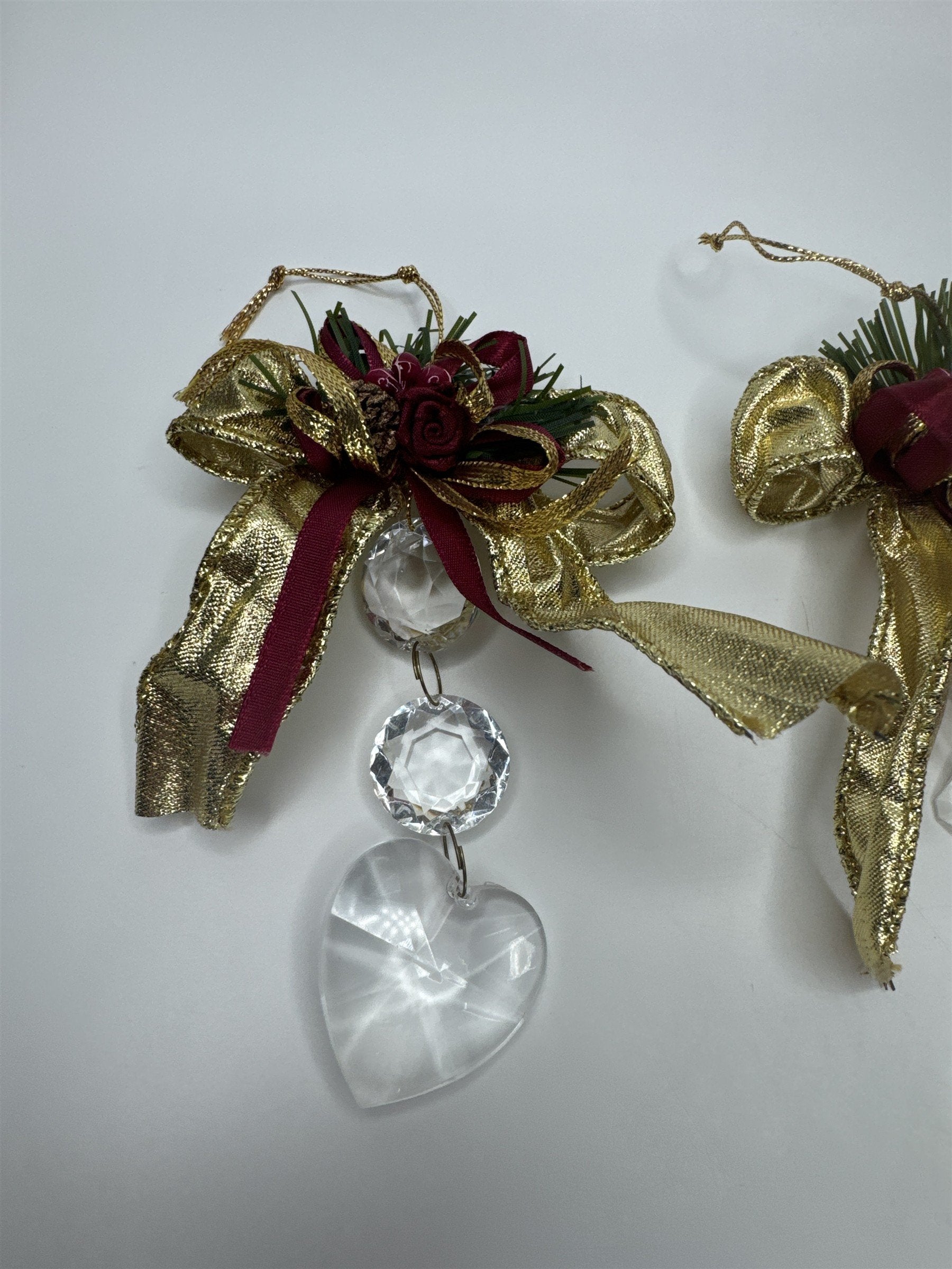 Home Interiors Ornament Set 3pc Gold Bow Crystal Sun Catcher Christmas Decor