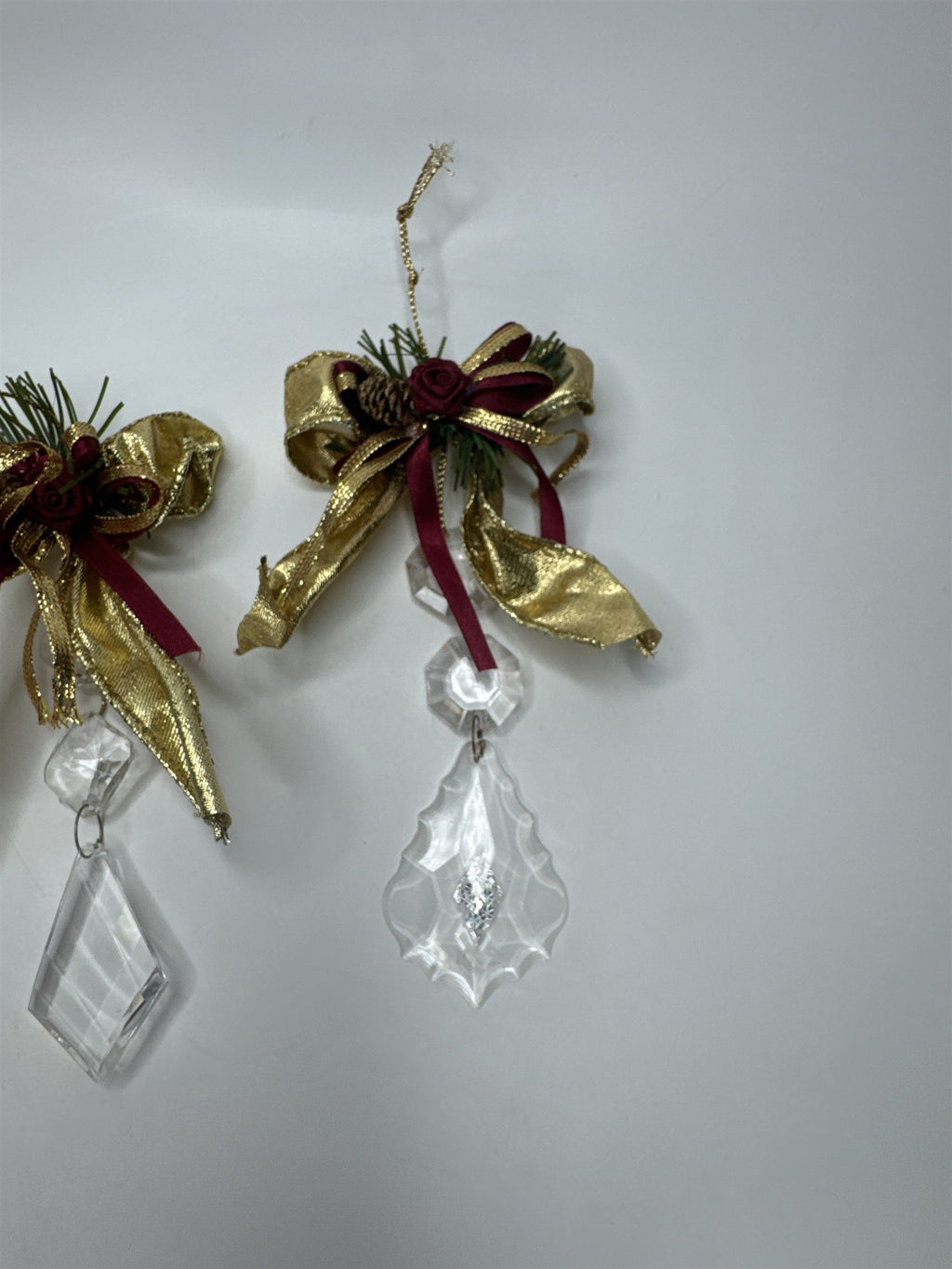 Home Interiors Ornament Set 3pc Gold Bow Crystal Sun Catcher Christmas Decor