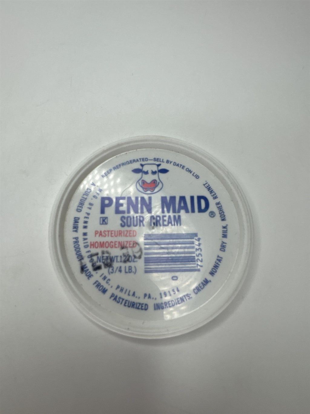 Vintage Penn Maid Sour Cream Dairy Lid Philadelphia PA Memorabilia 12oz