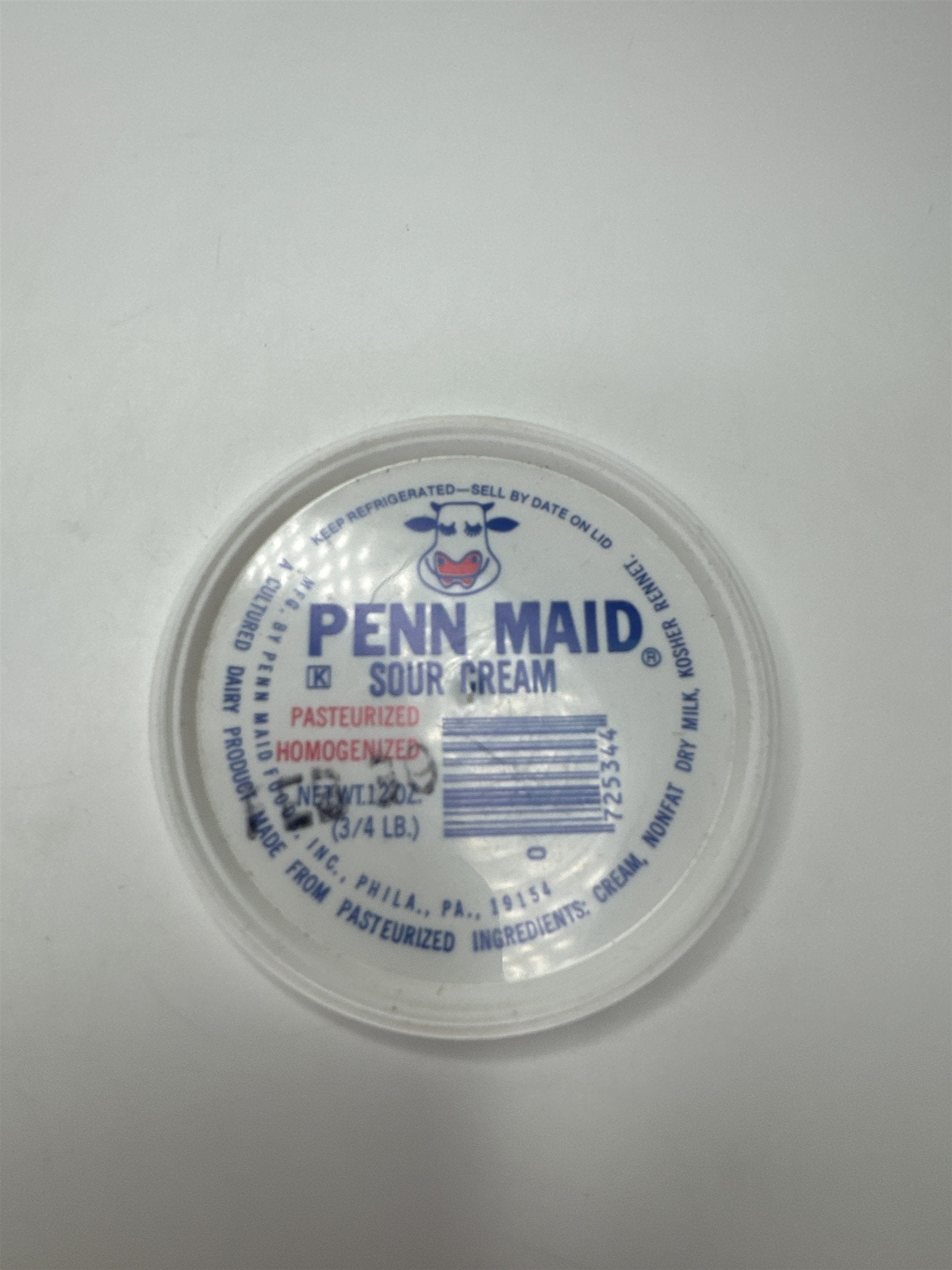 Vintage Penn Maid Sour Cream Dairy Lid Philadelphia PA Memorabilia 12oz