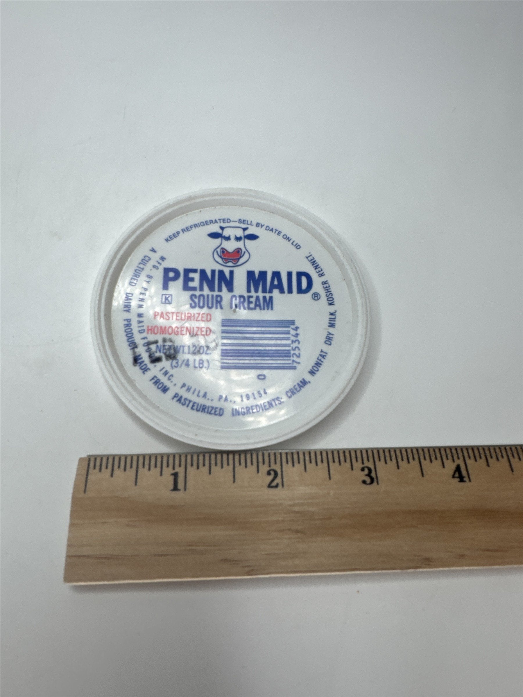 Vintage Penn Maid Sour Cream Dairy Lid Philadelphia PA Memorabilia 12oz