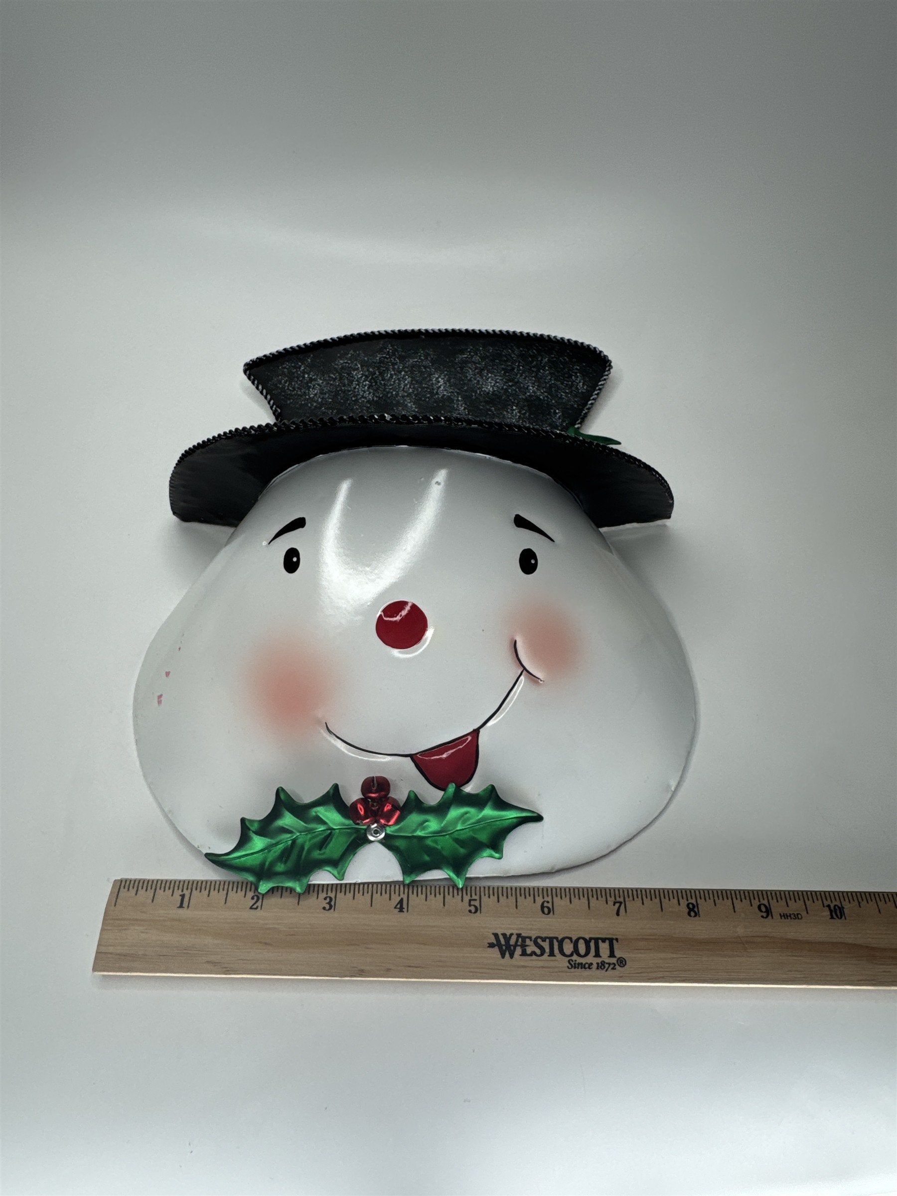 Jolly Snowman Wall Pocket Metal Tin Christmas Holiday Door Hanging Decor