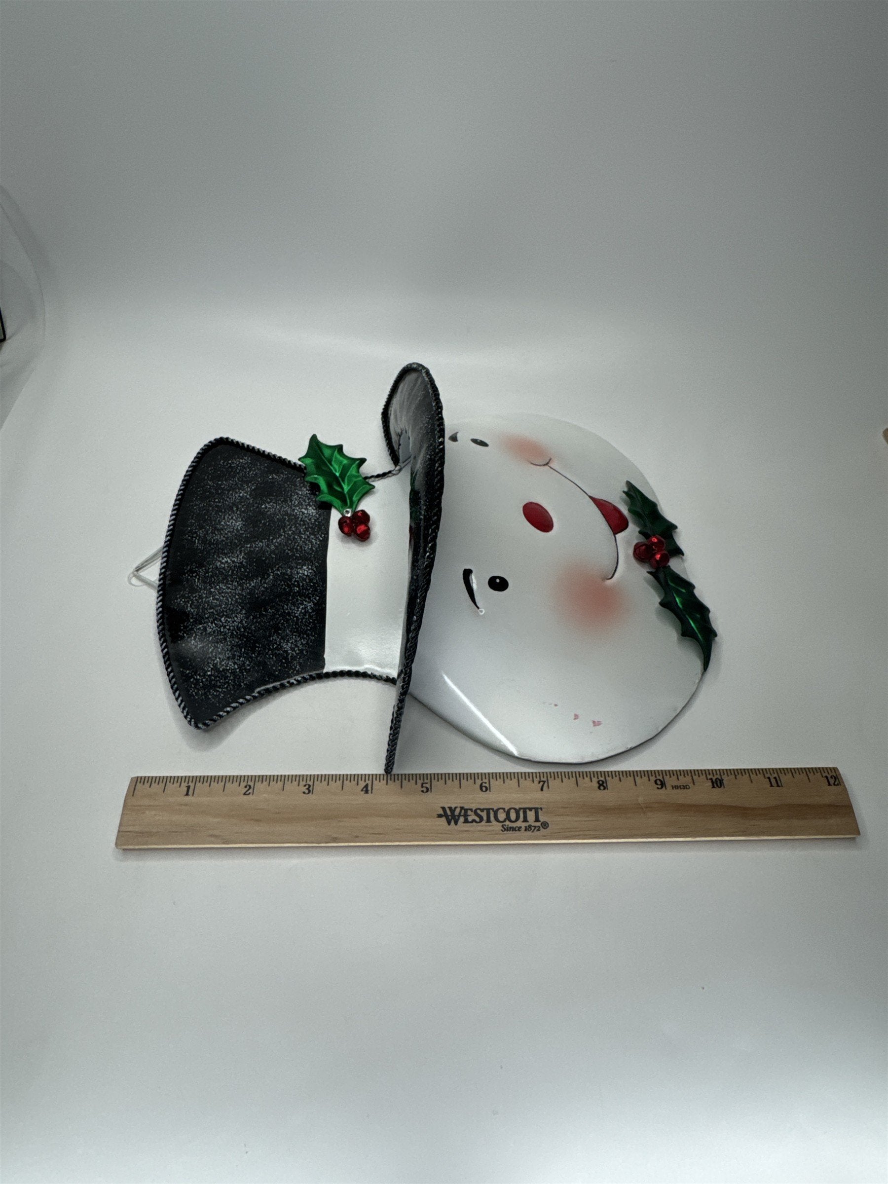 Jolly Snowman Wall Pocket Metal Tin Christmas Holiday Door Hanging Decor