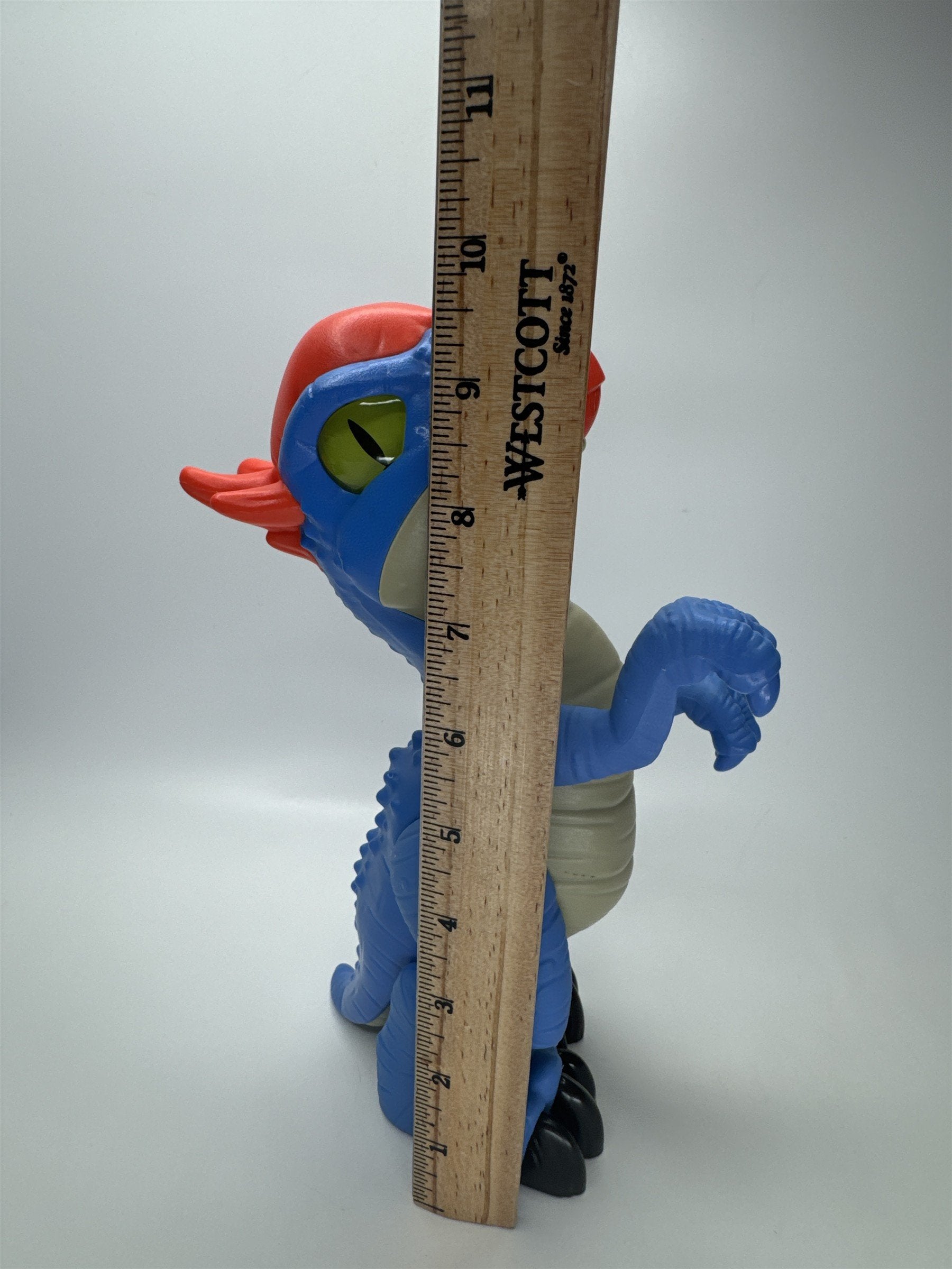 Stylized Blue Dinosaur Figure Toy Red Head Green Eye PVC Imaginext Style