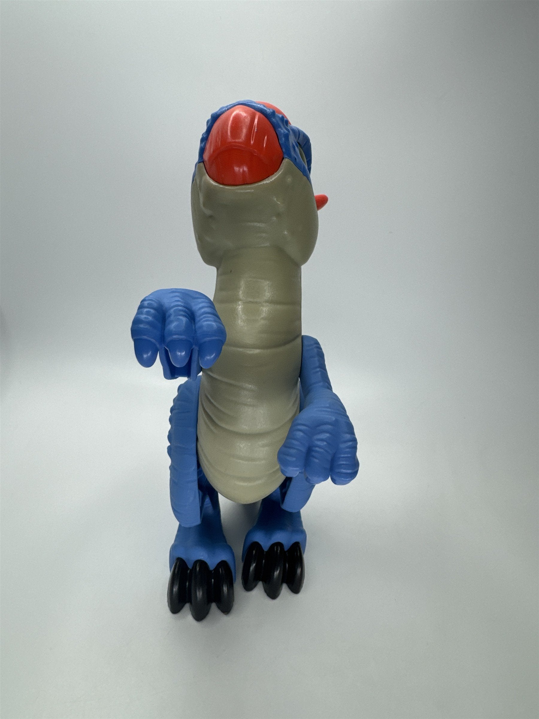 Stylized Blue Dinosaur Figure Toy Red Head Green Eye PVC Imaginext Style
