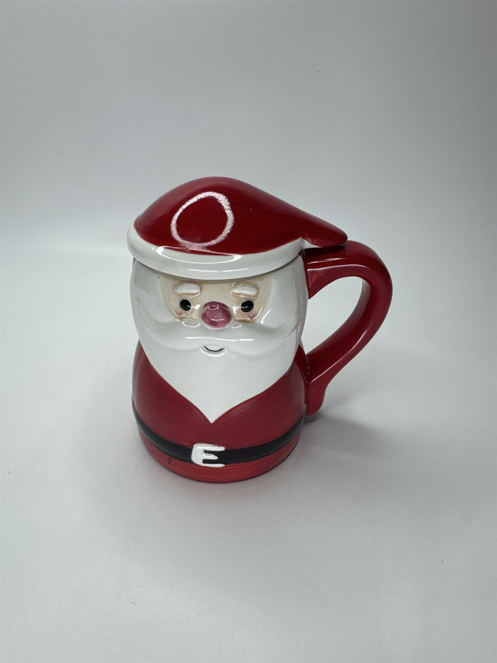 Santa Claus Face Mug w/ Lid Ceramic Christmas Holiday Coffee Tea Cup Red