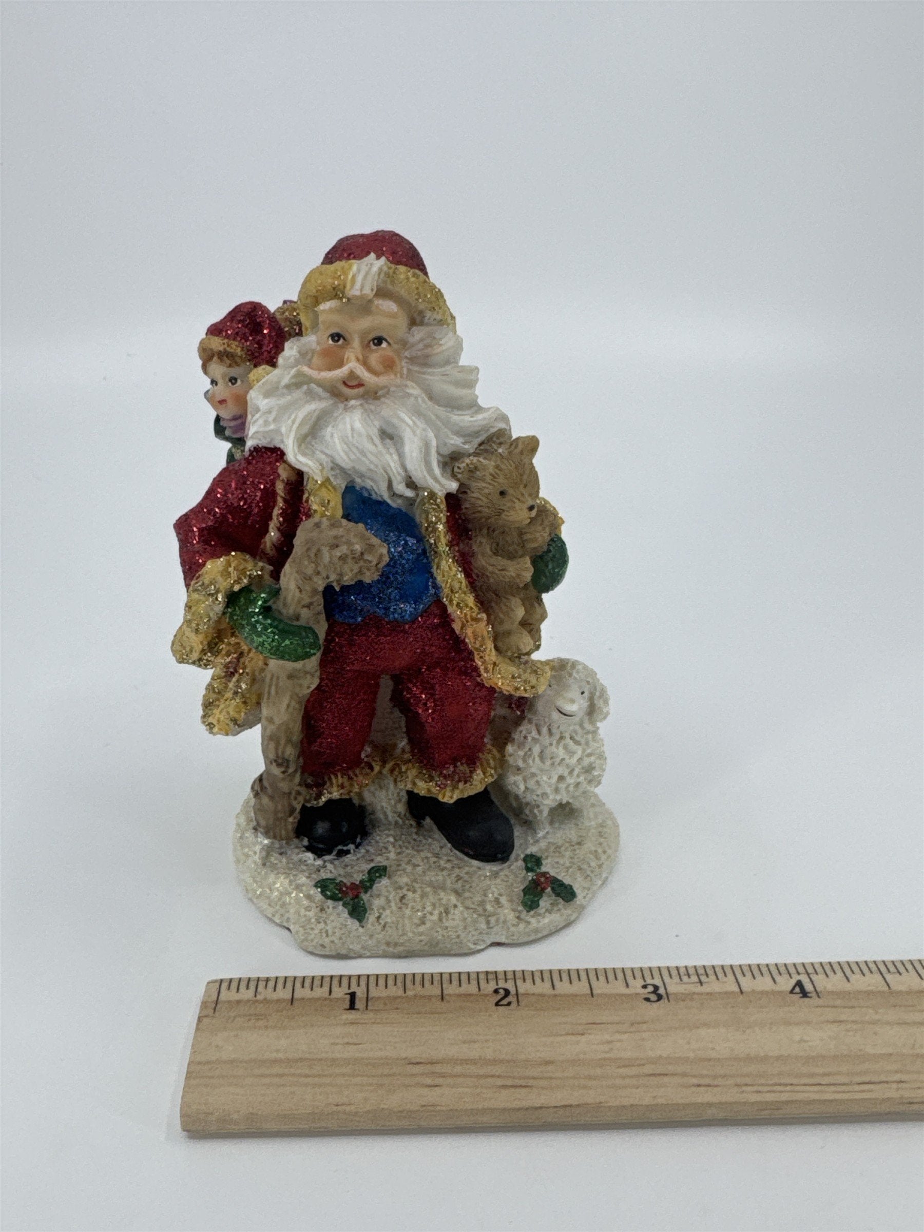 Vintage K's Collection Christmas Santa Figurine W/ Teddy Bear And Gifts