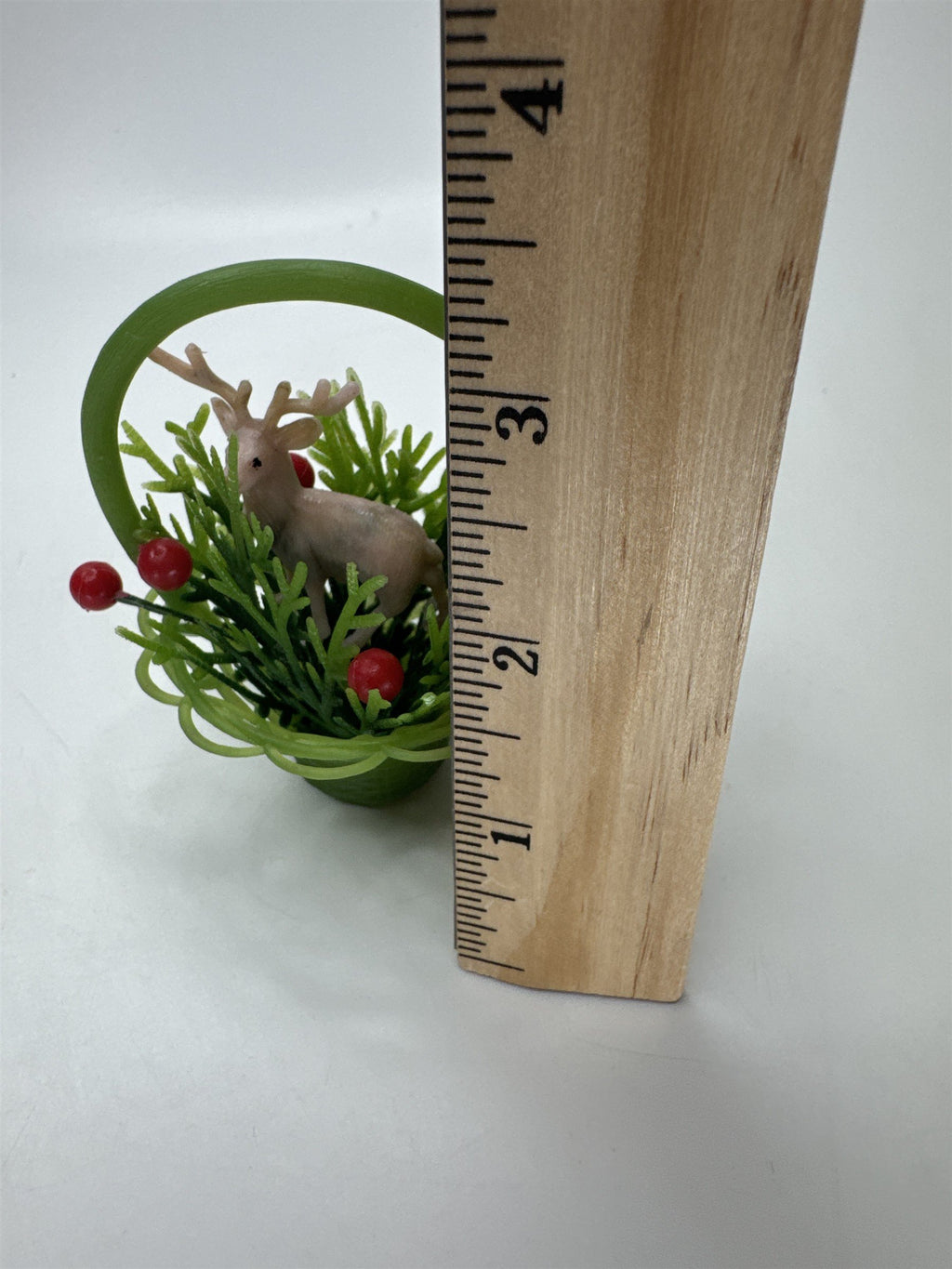 Miniature Plastic Deer Figurine Christmas Planter Berries Diorama Craft Vtg