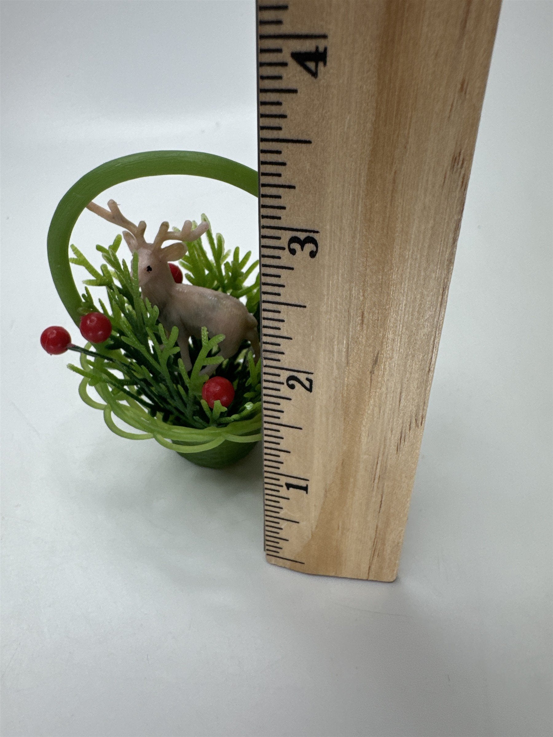 Miniature Plastic Deer Figurine Christmas Planter Berries Diorama Craft Vtg