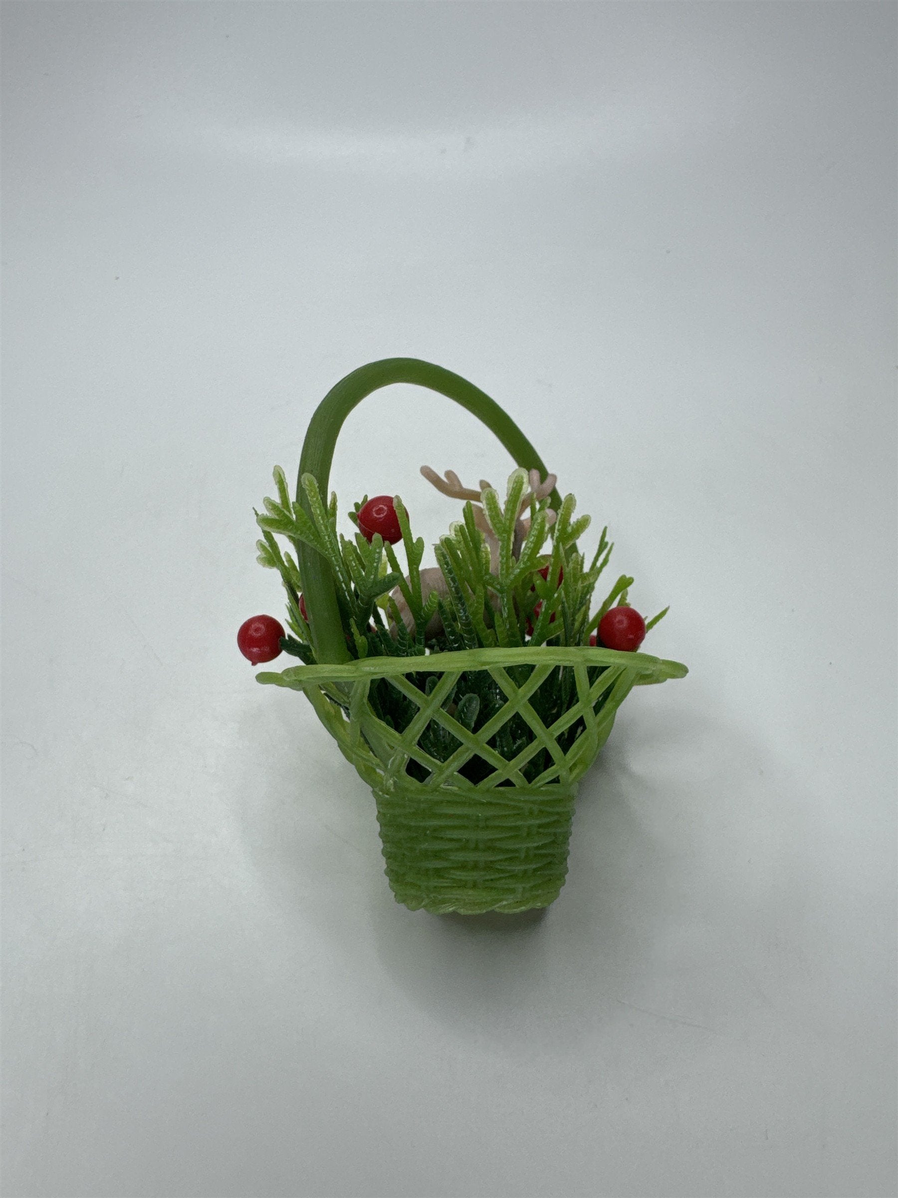 Miniature Plastic Deer Figurine Christmas Planter Berries Diorama Craft Vtg