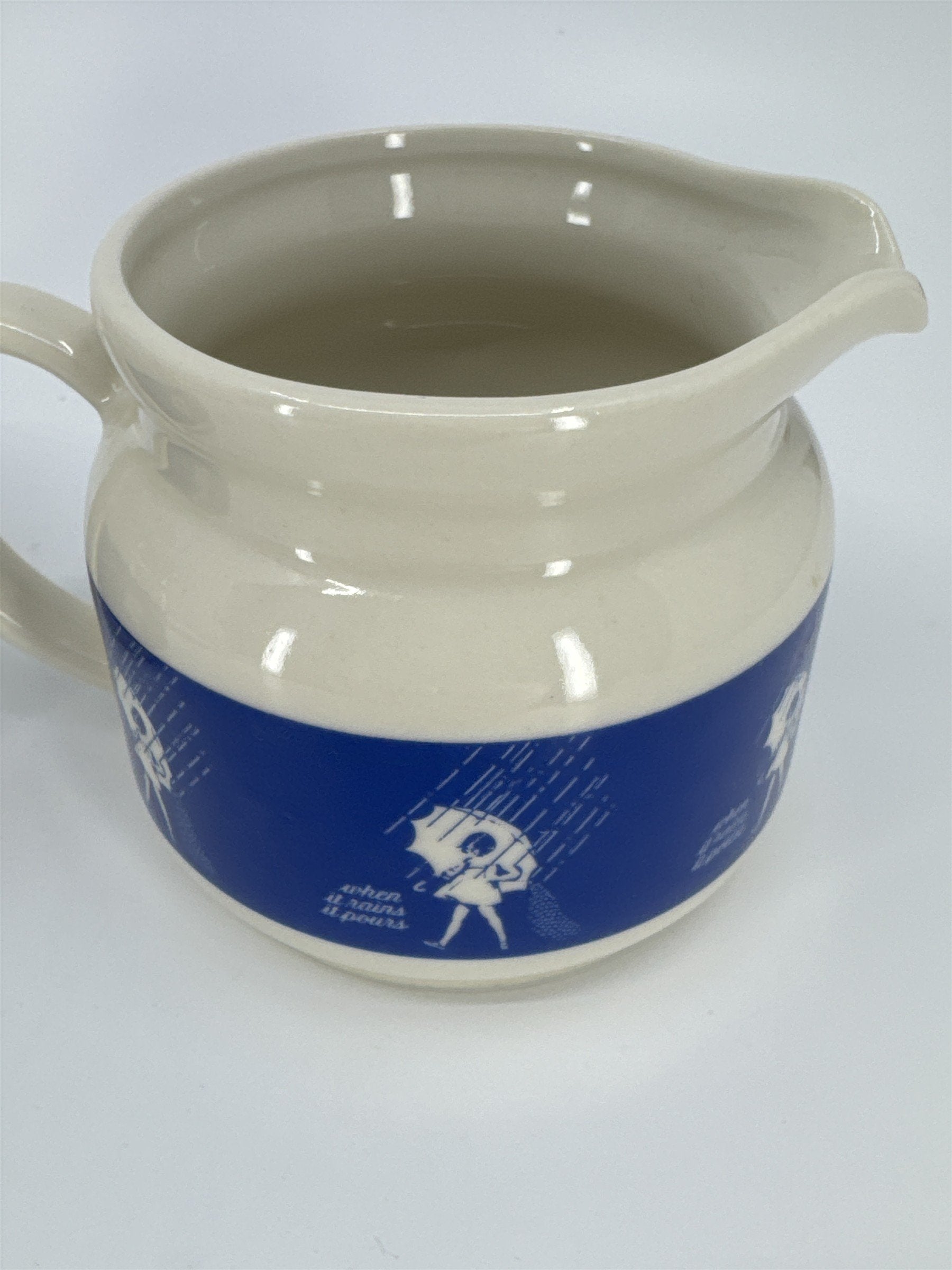Vintage Morton Salt Umbrella Girl White And Blue Cream And Sugar Set