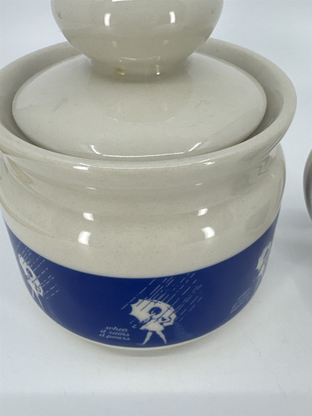 Vintage Morton Salt Umbrella Girl White And Blue Cream And Sugar Set