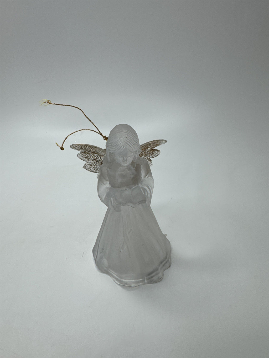 Frosted Acrylic Angel Ornament Christmas Figurine Reading Book Clear Vtg