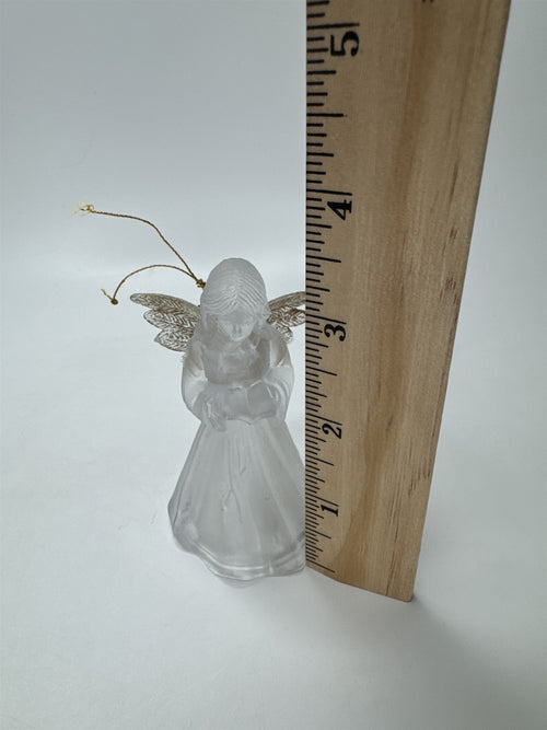 Frosted Acrylic Angel Ornament Christmas Figurine Reading Book Clear Vtg